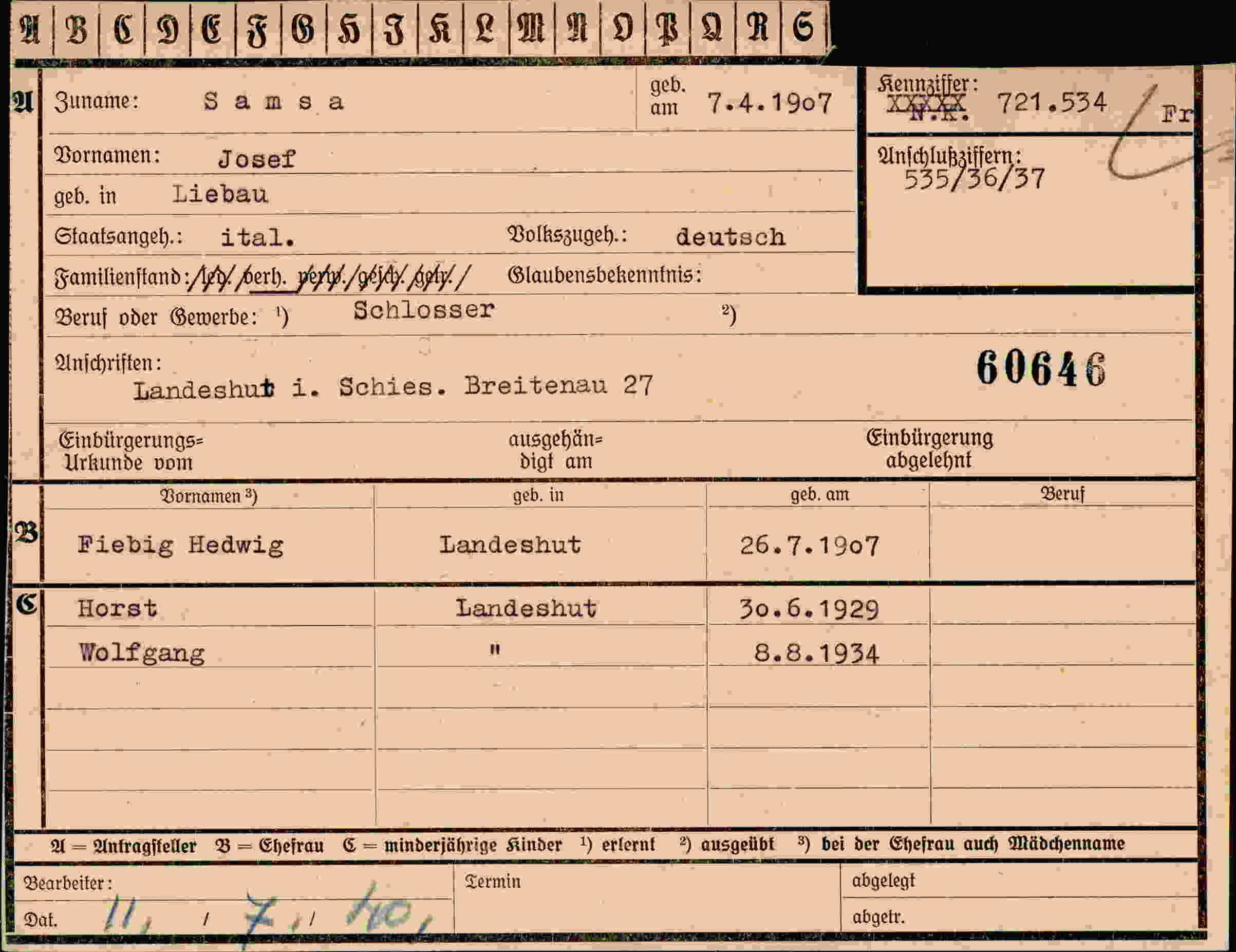 Dokument für Josef Samsa