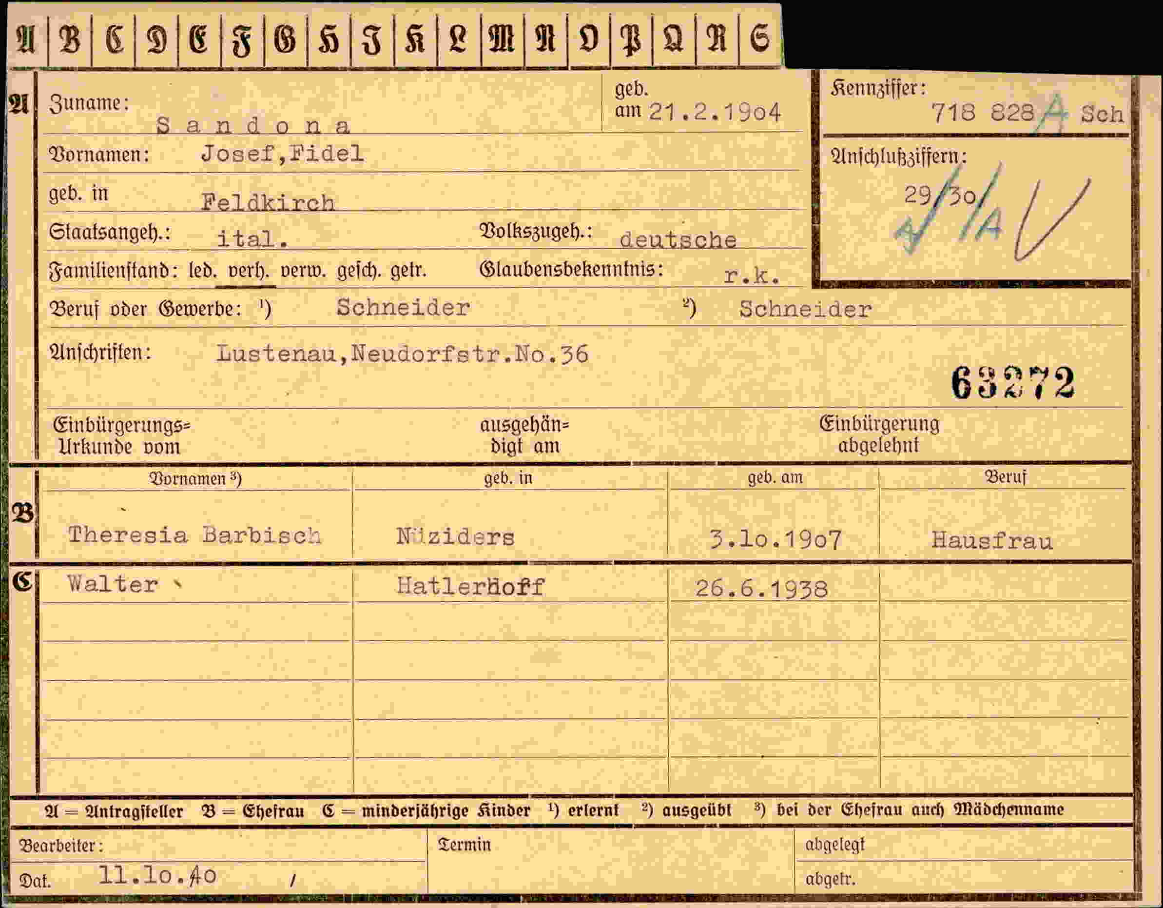 Dokument für Josef,Fidel Sandona