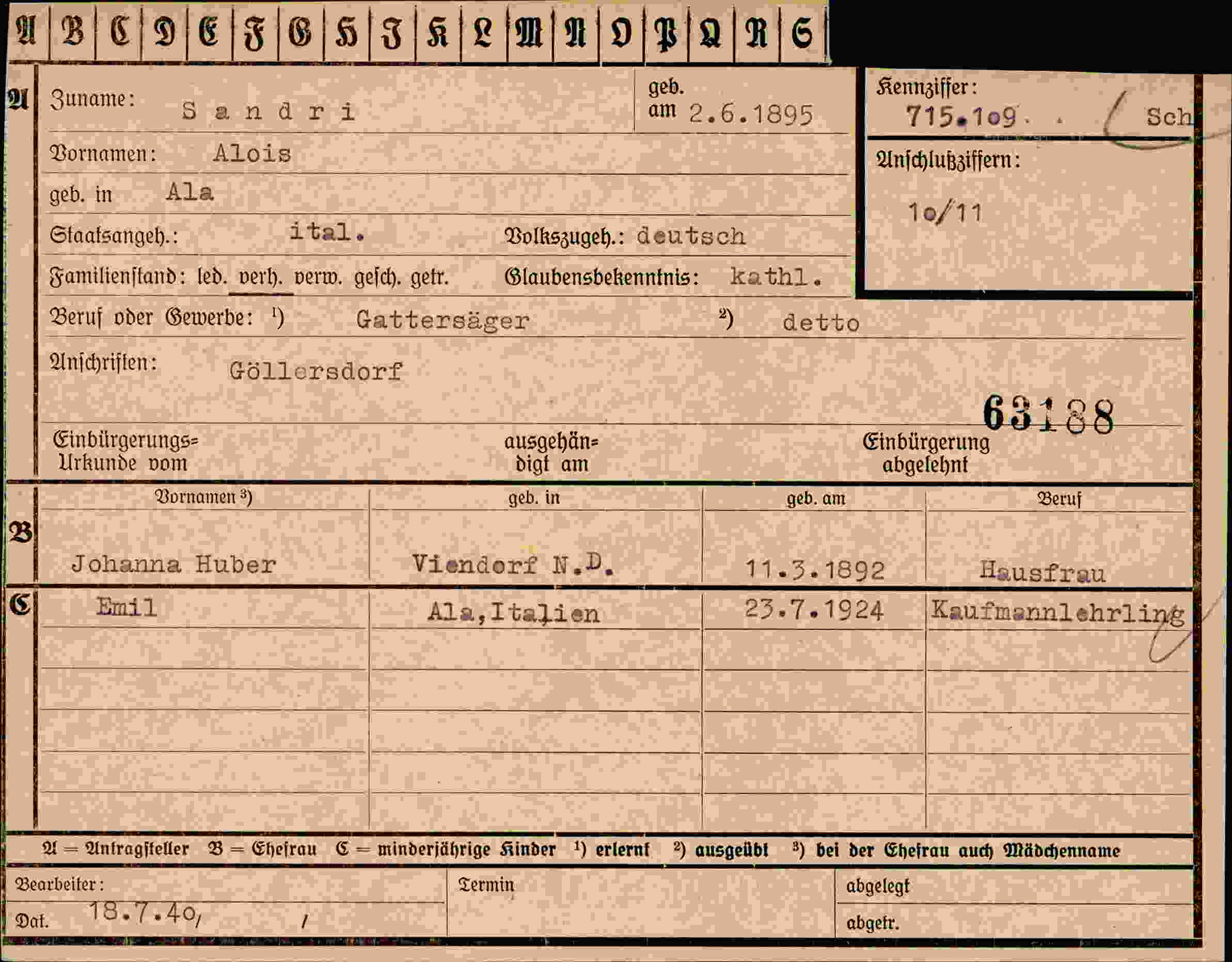 Dokument für Alois Sandri