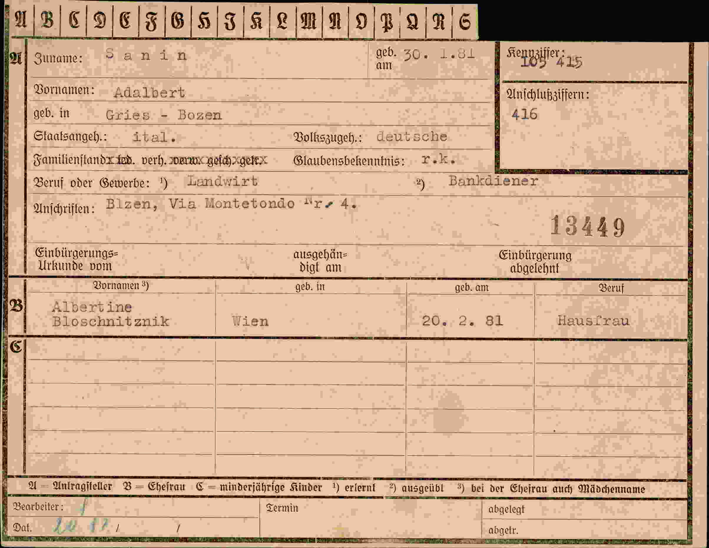 Dokument für Adalbert Sanin