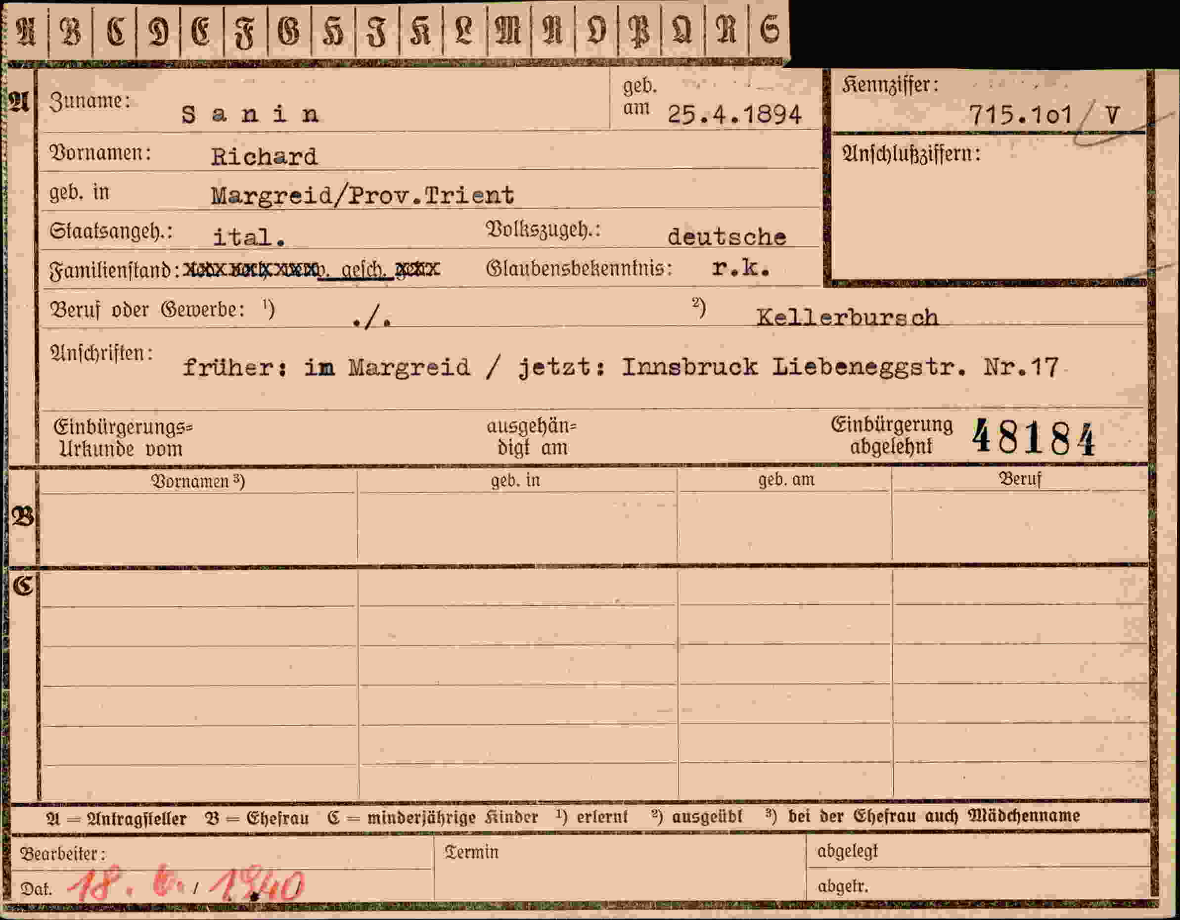 Dokument für Richard Sanin