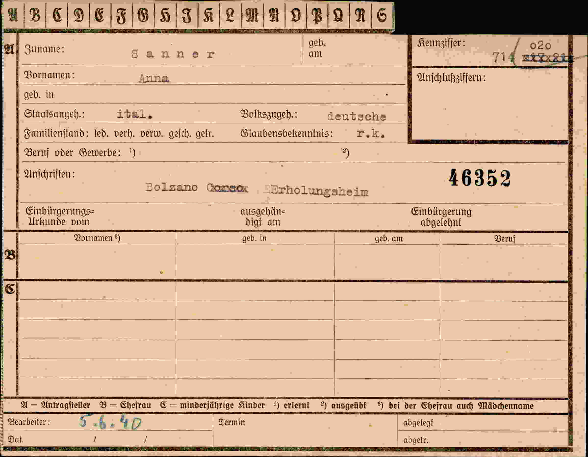 Vorderseite des Dokuments