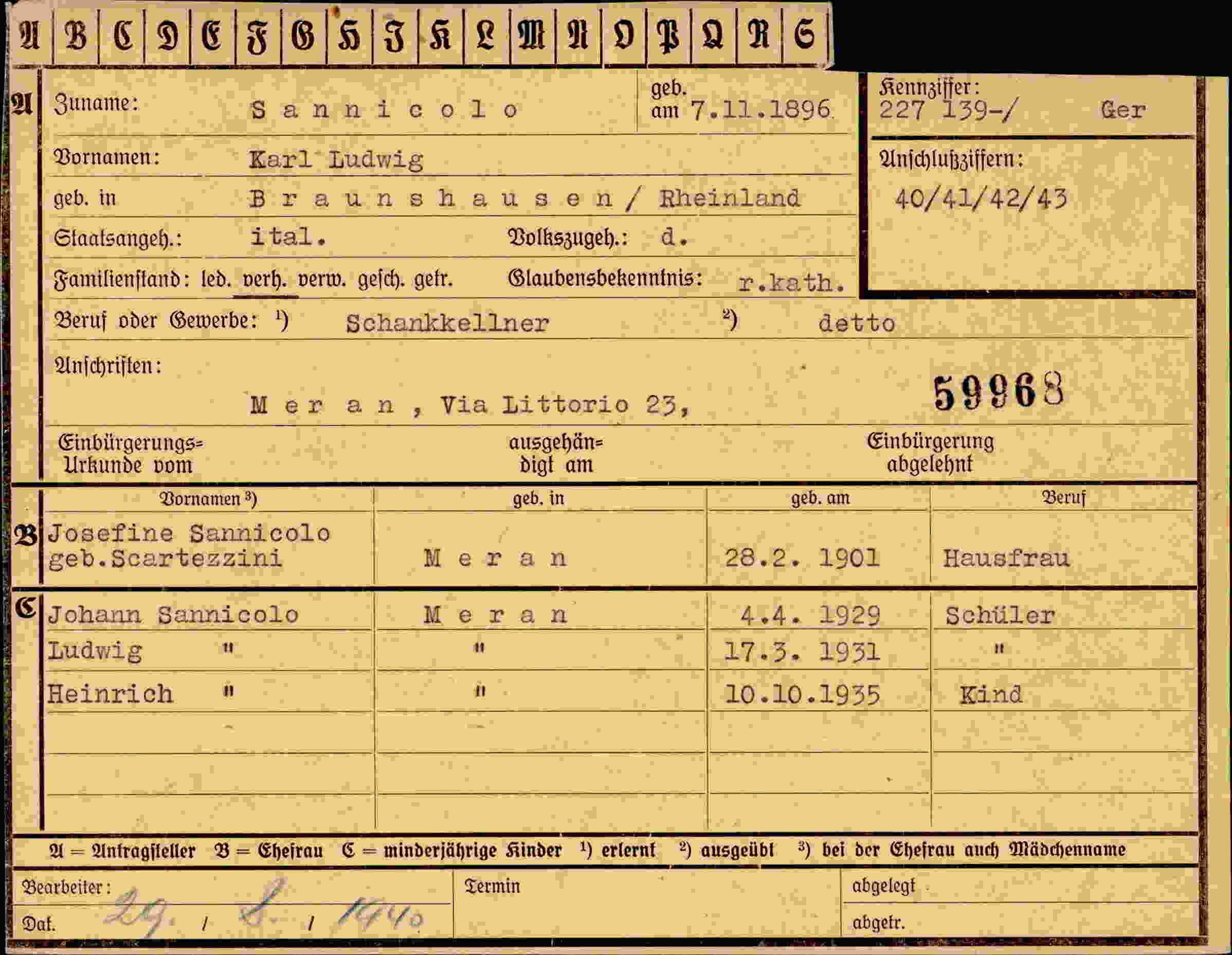 Dokument für Karl Ludwig Sannicolo