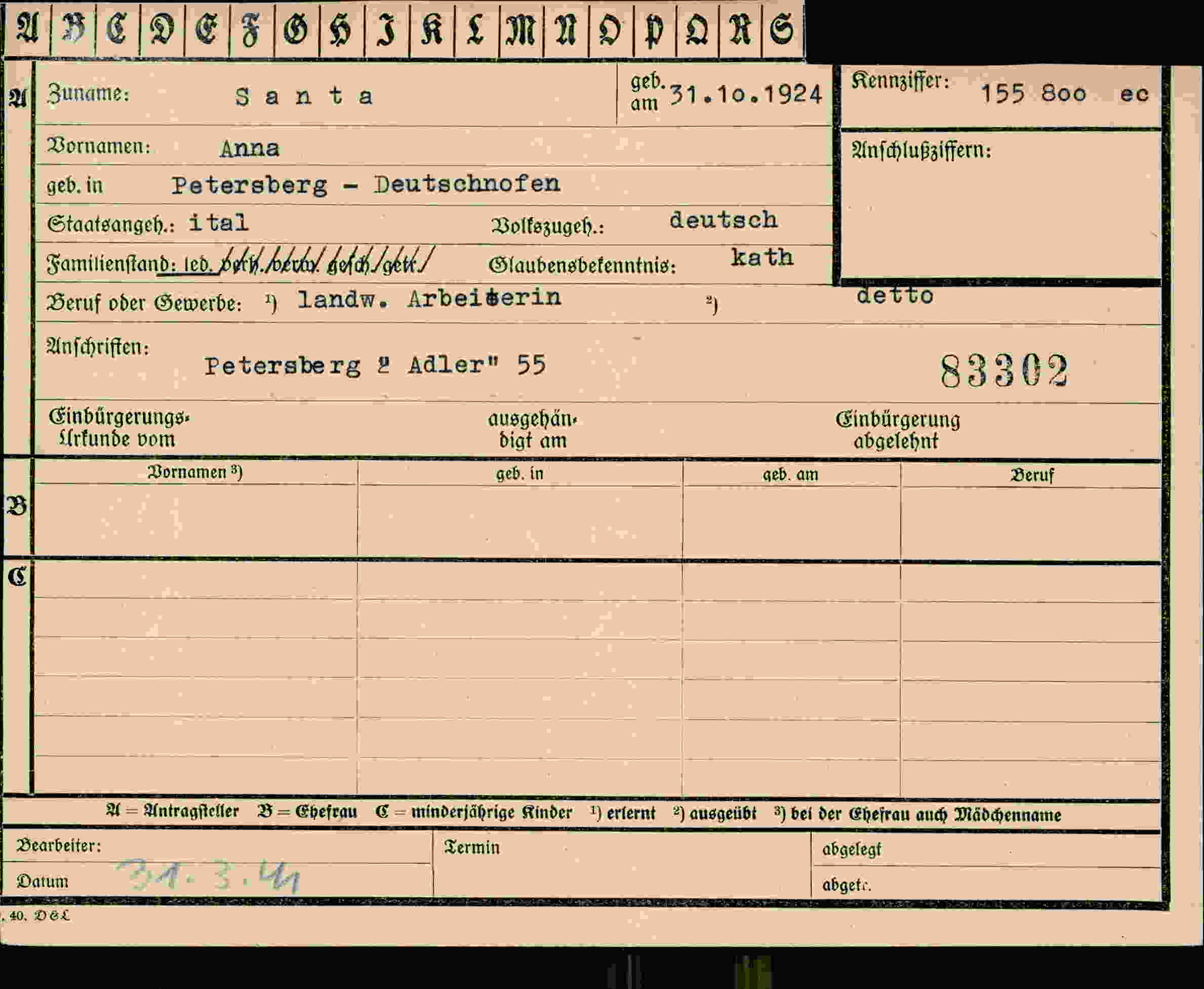 Vorderseite des Dokuments