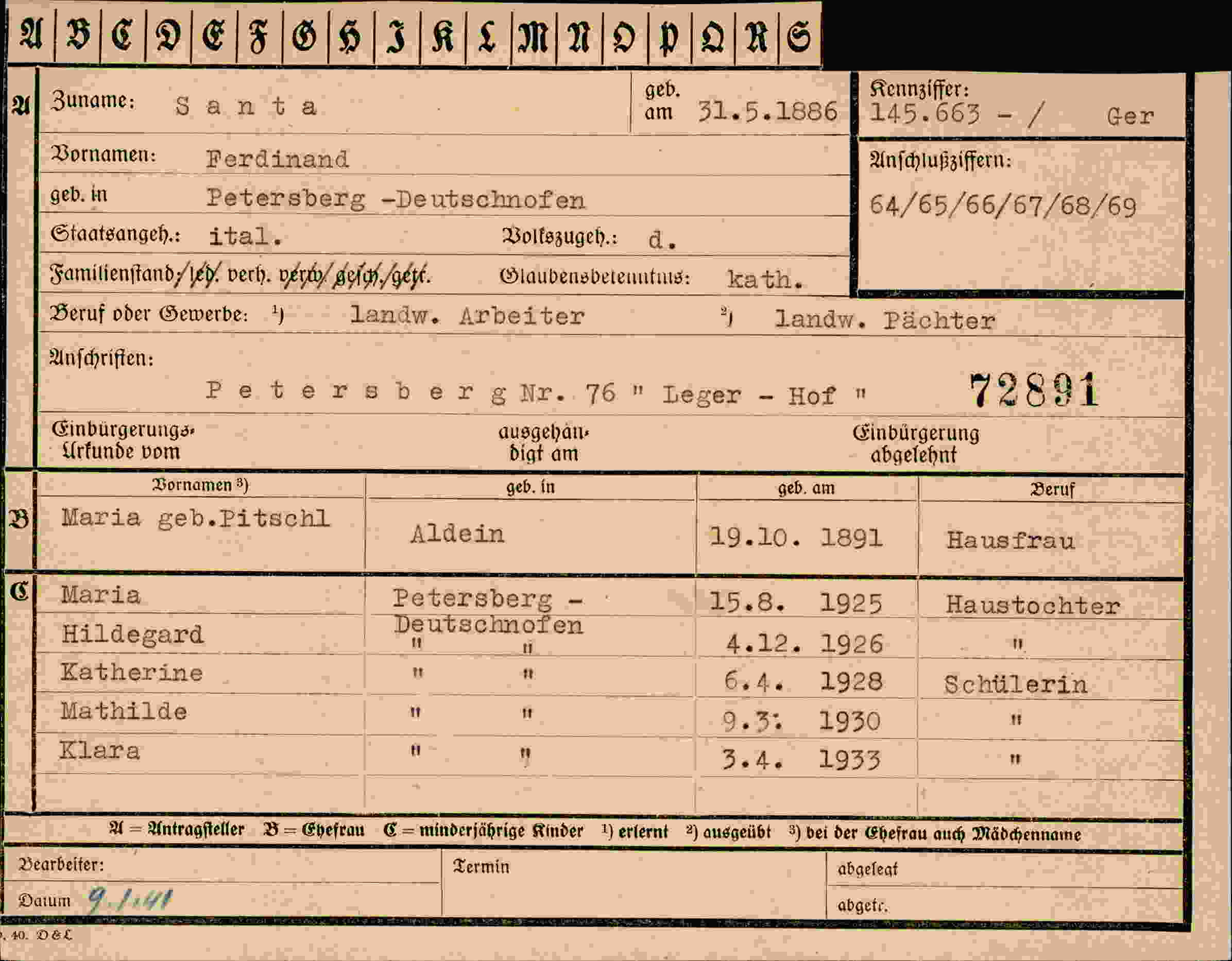 Dokument für Ferdinand Santa