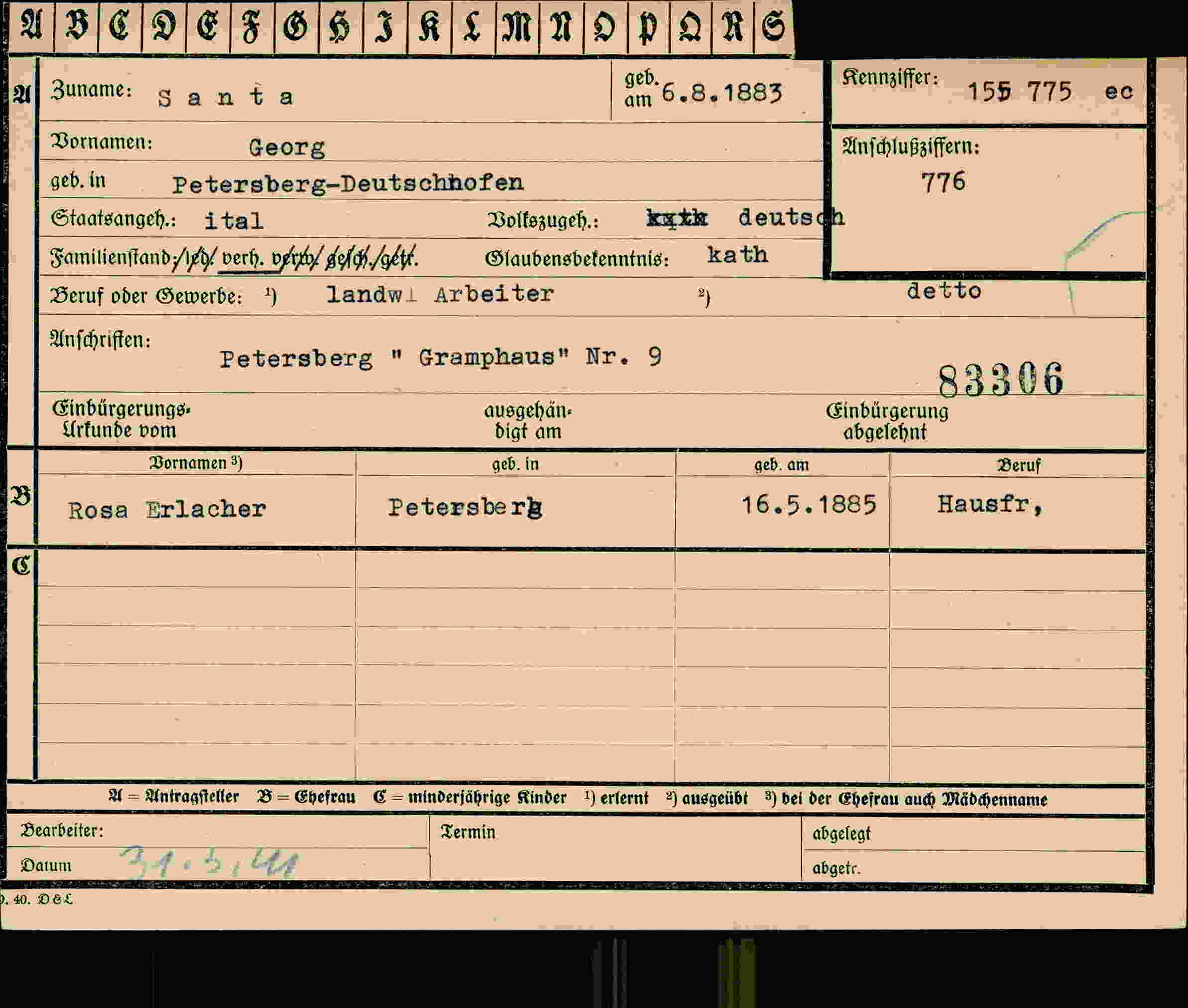 Vorderseite des Dokuments