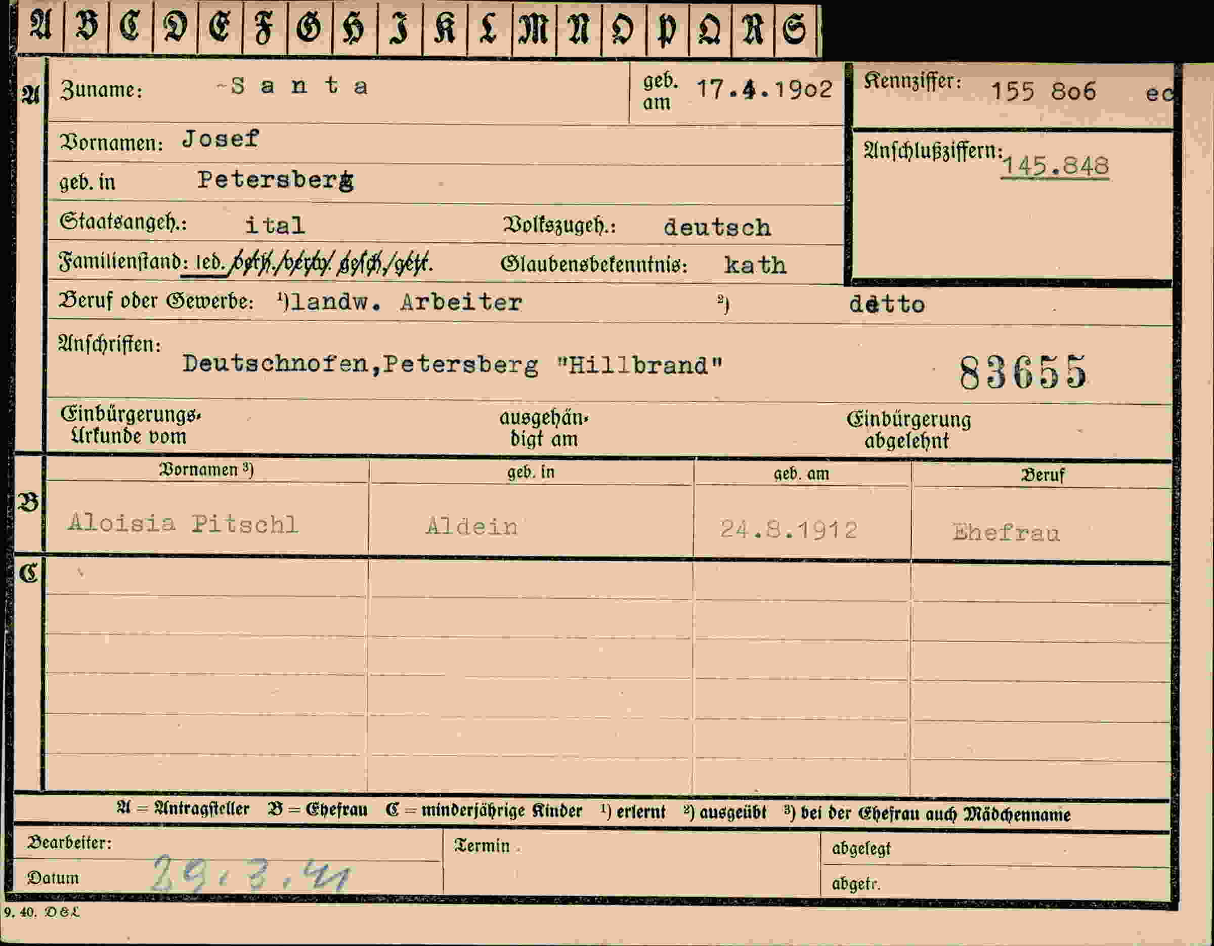 Vorderseite des Dokuments
