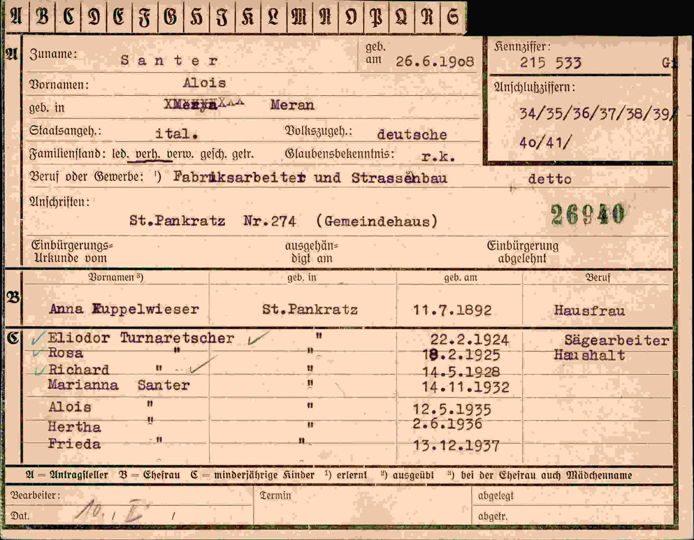 Vorderseite des Dokuments