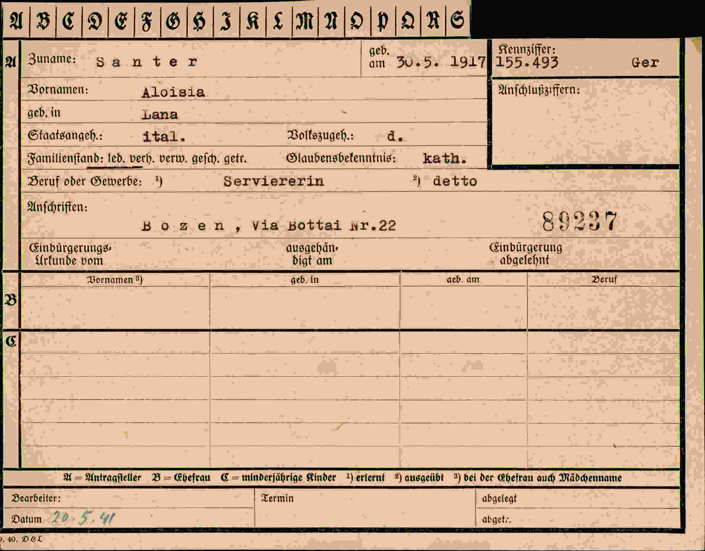 Dokument für Aloisia Santer