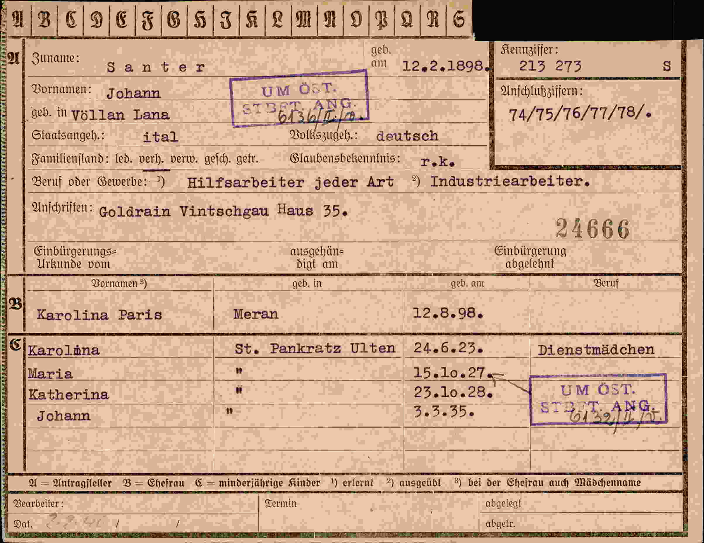 Vorderseite des Dokuments
