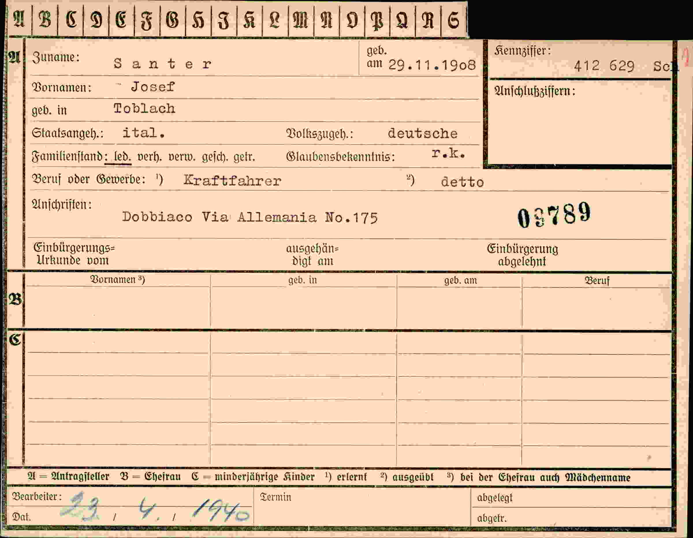 Dokument für Josef Santer