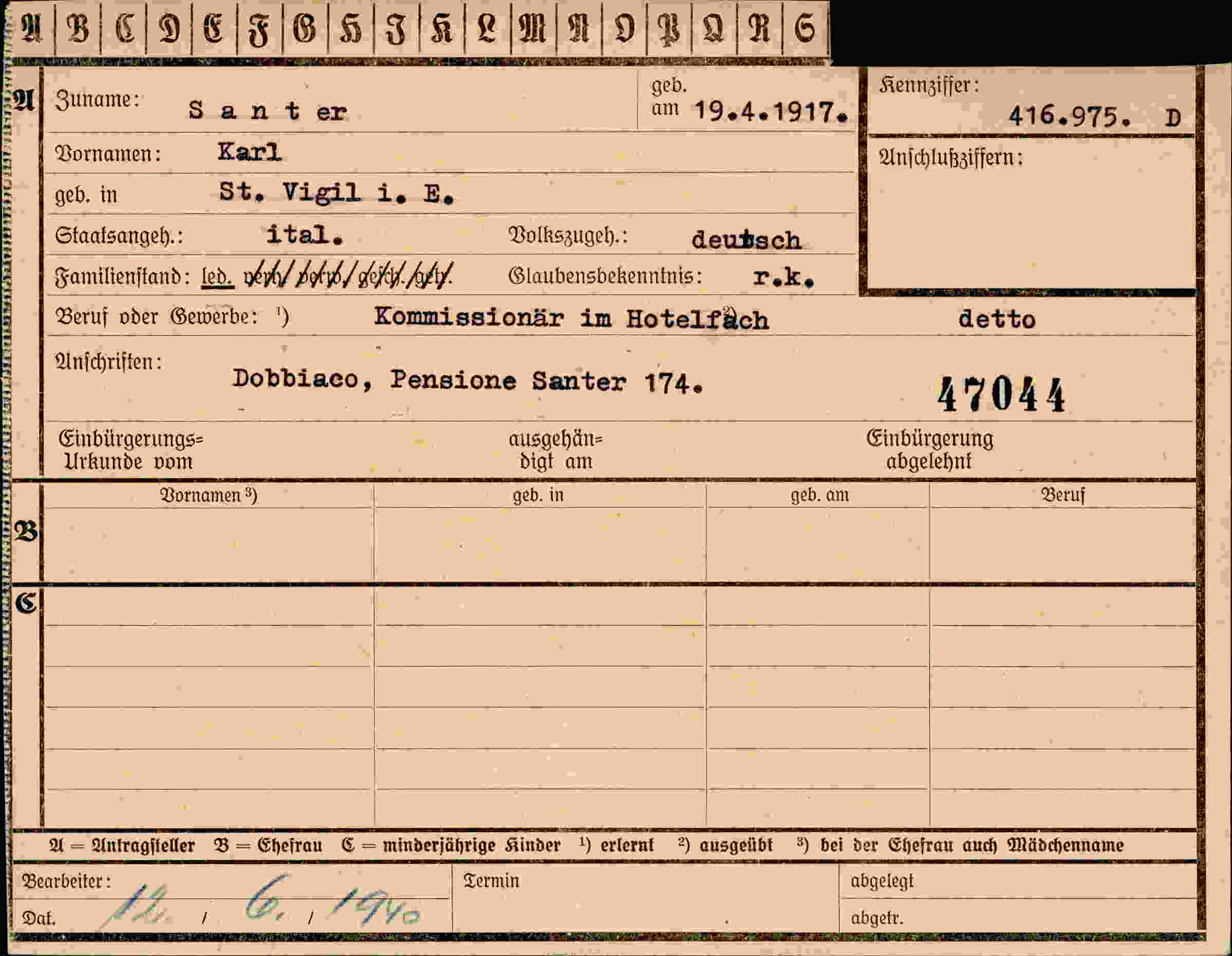 Dokument für Karl Santer