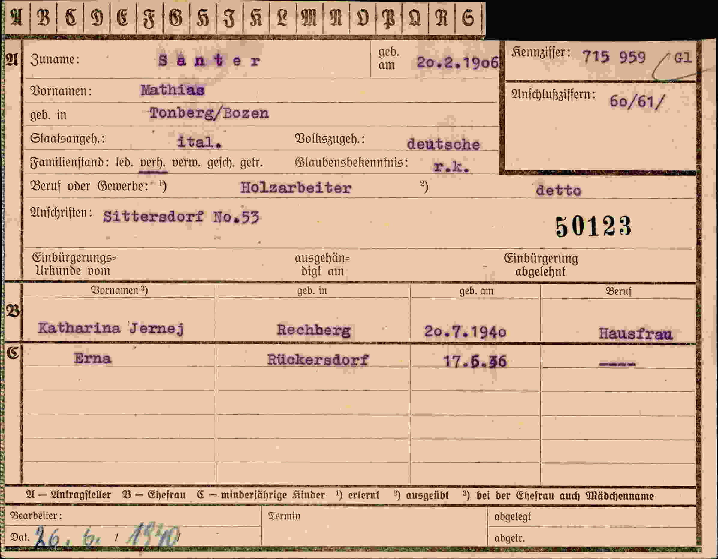 Vorderseite des Dokuments