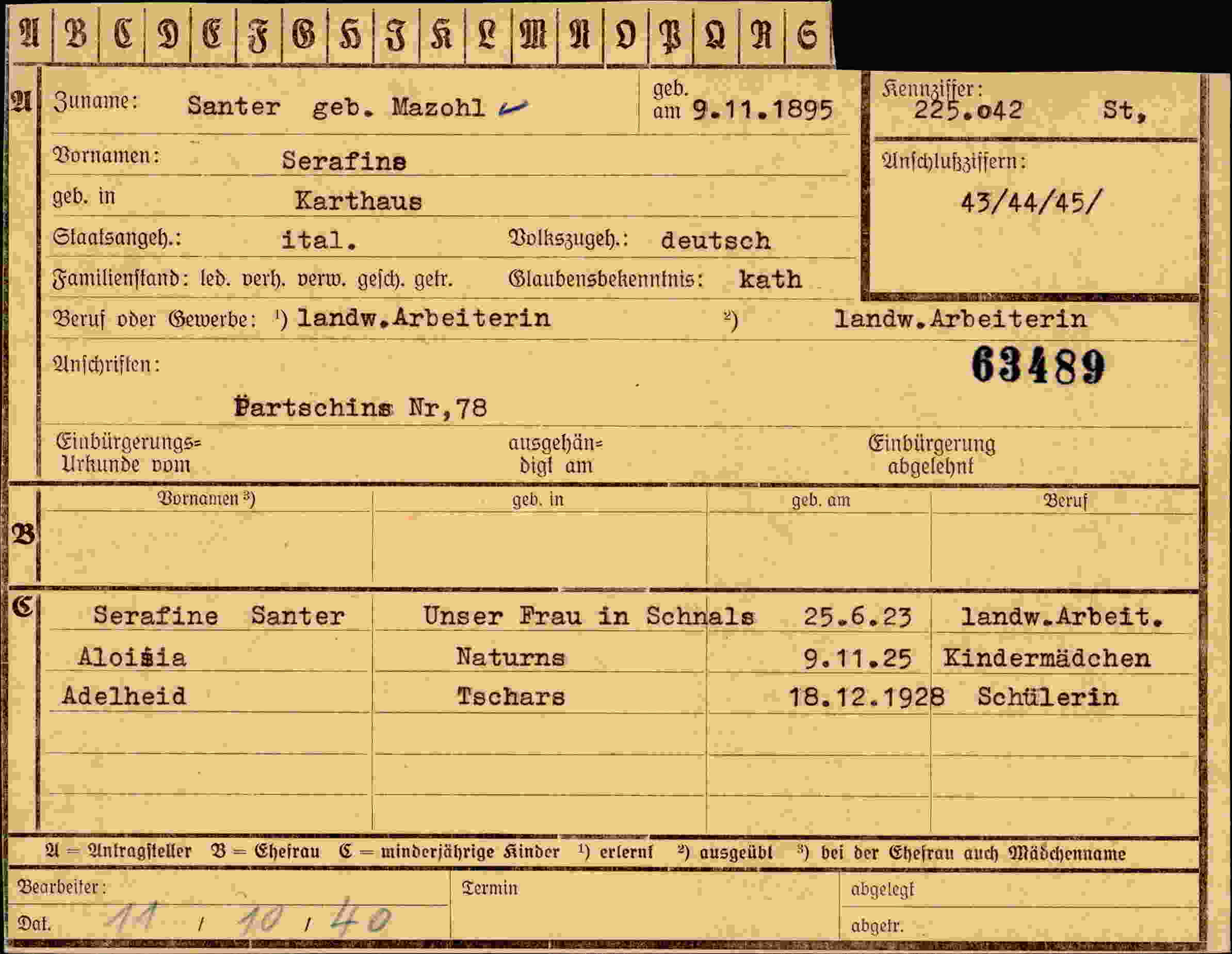 Vorderseite des Dokuments