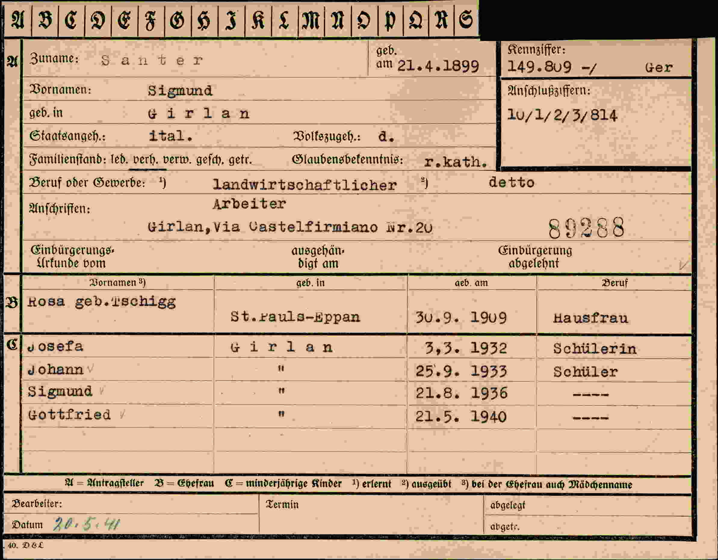 Vorderseite des Dokuments