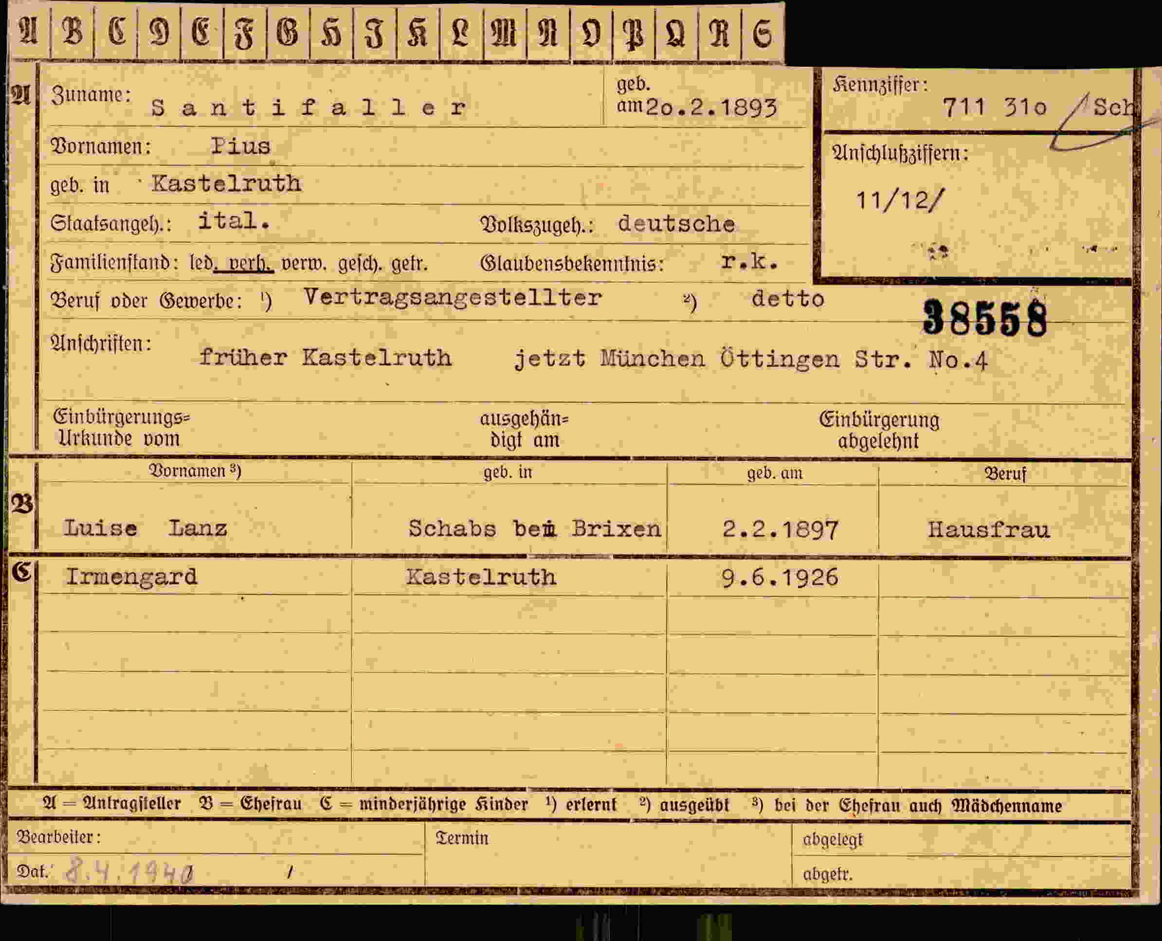 Dokument für Pius Santifaller