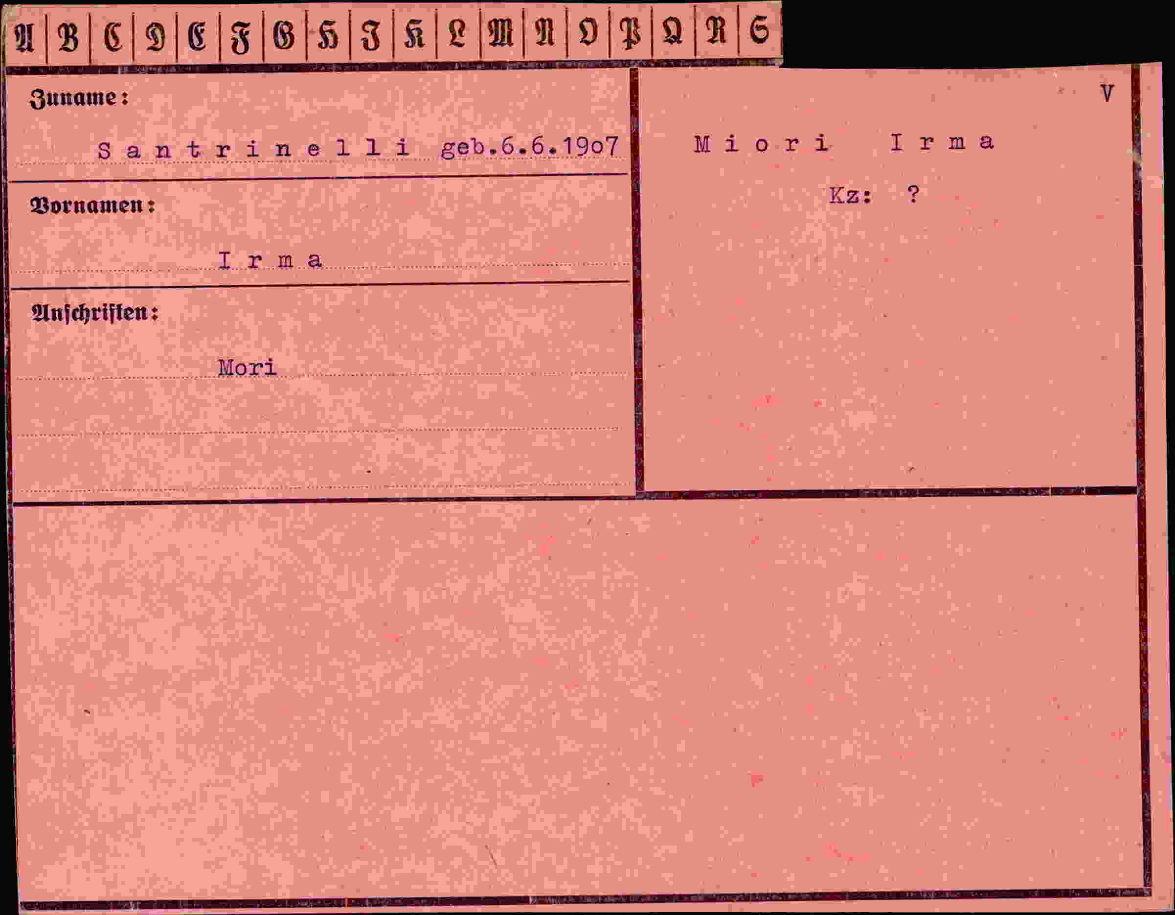 Dokument für Irma Santrinelli