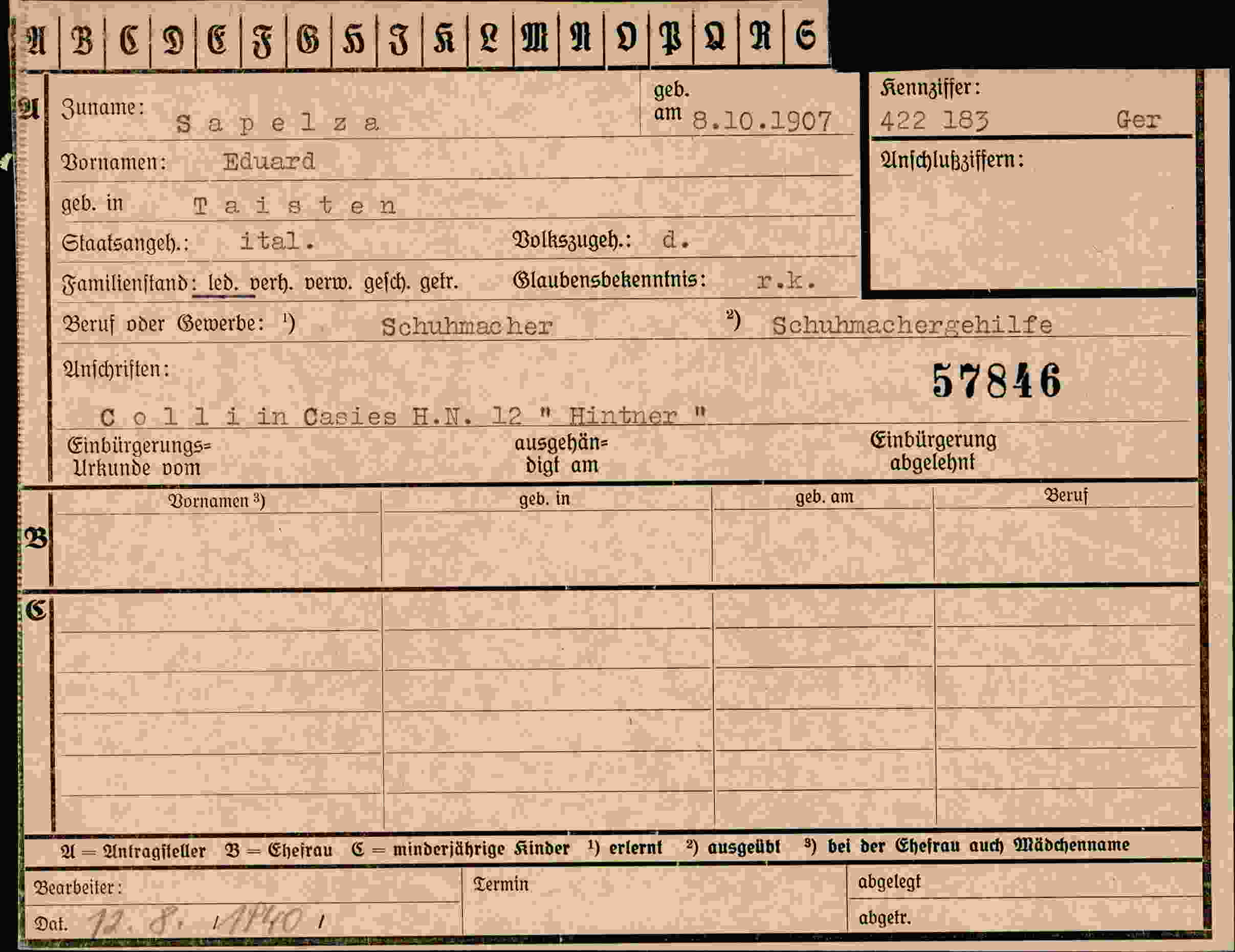 Dokument für Eduard Sapelza