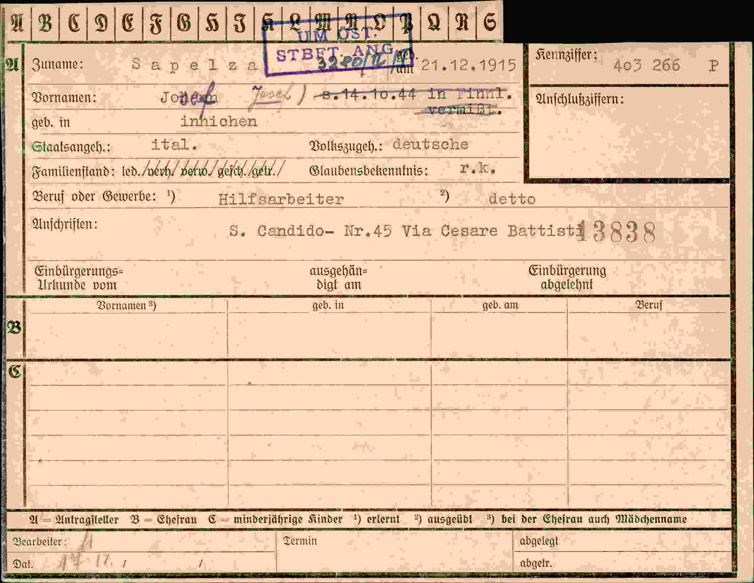 Vorderseite des Dokuments