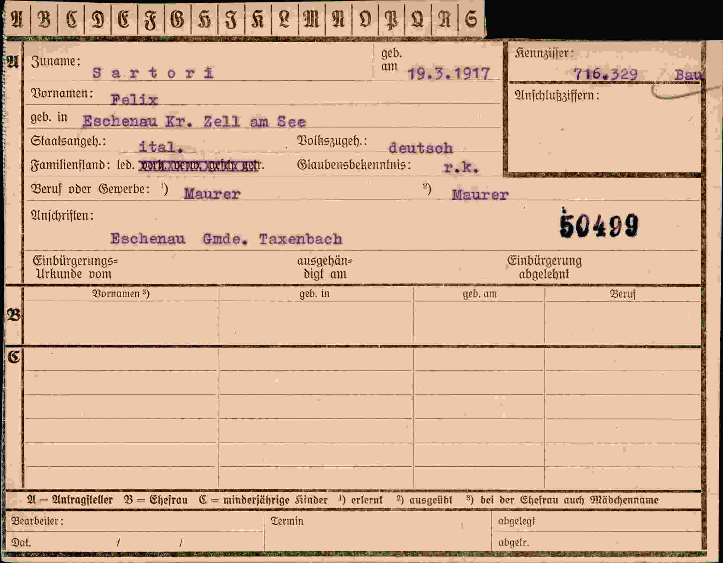 Dokument für Felix Sartori