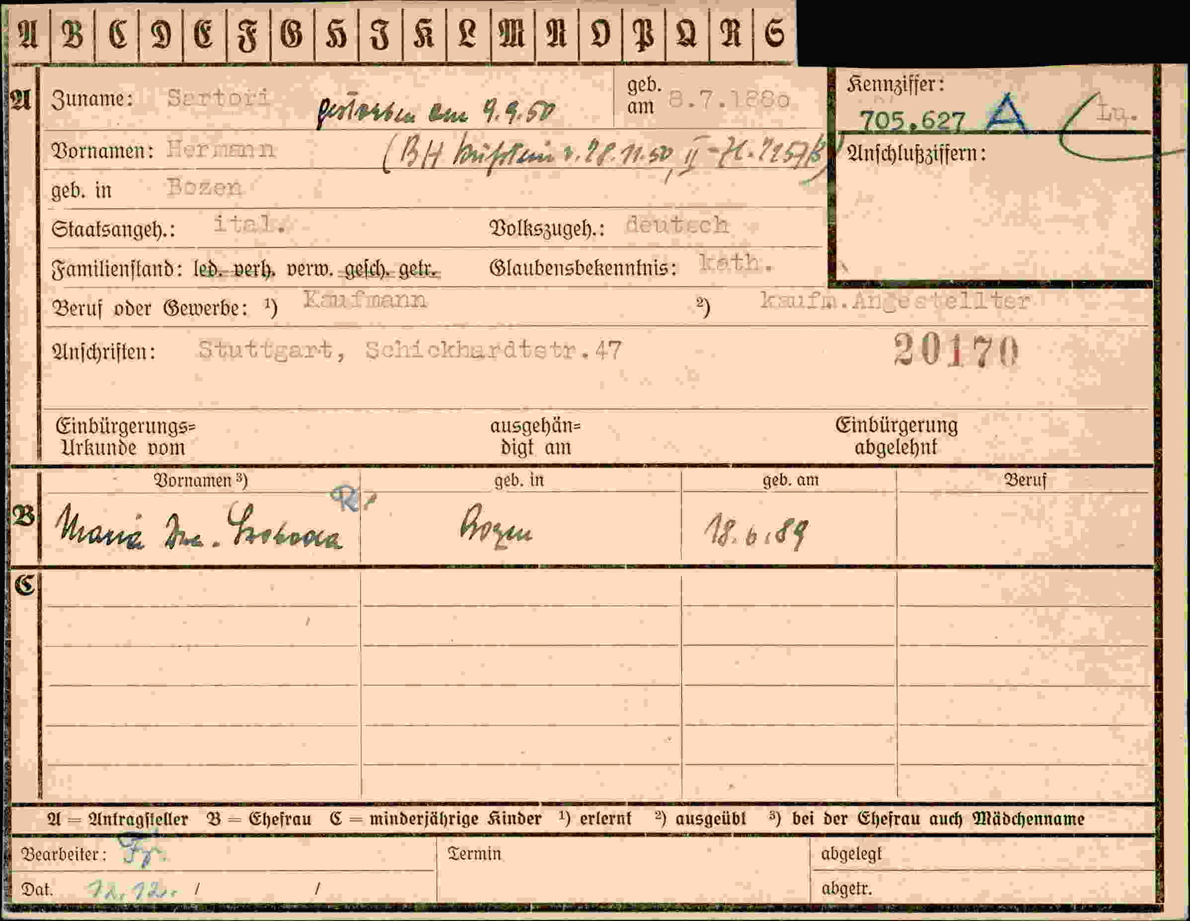 Dokument für Hermann Sartori