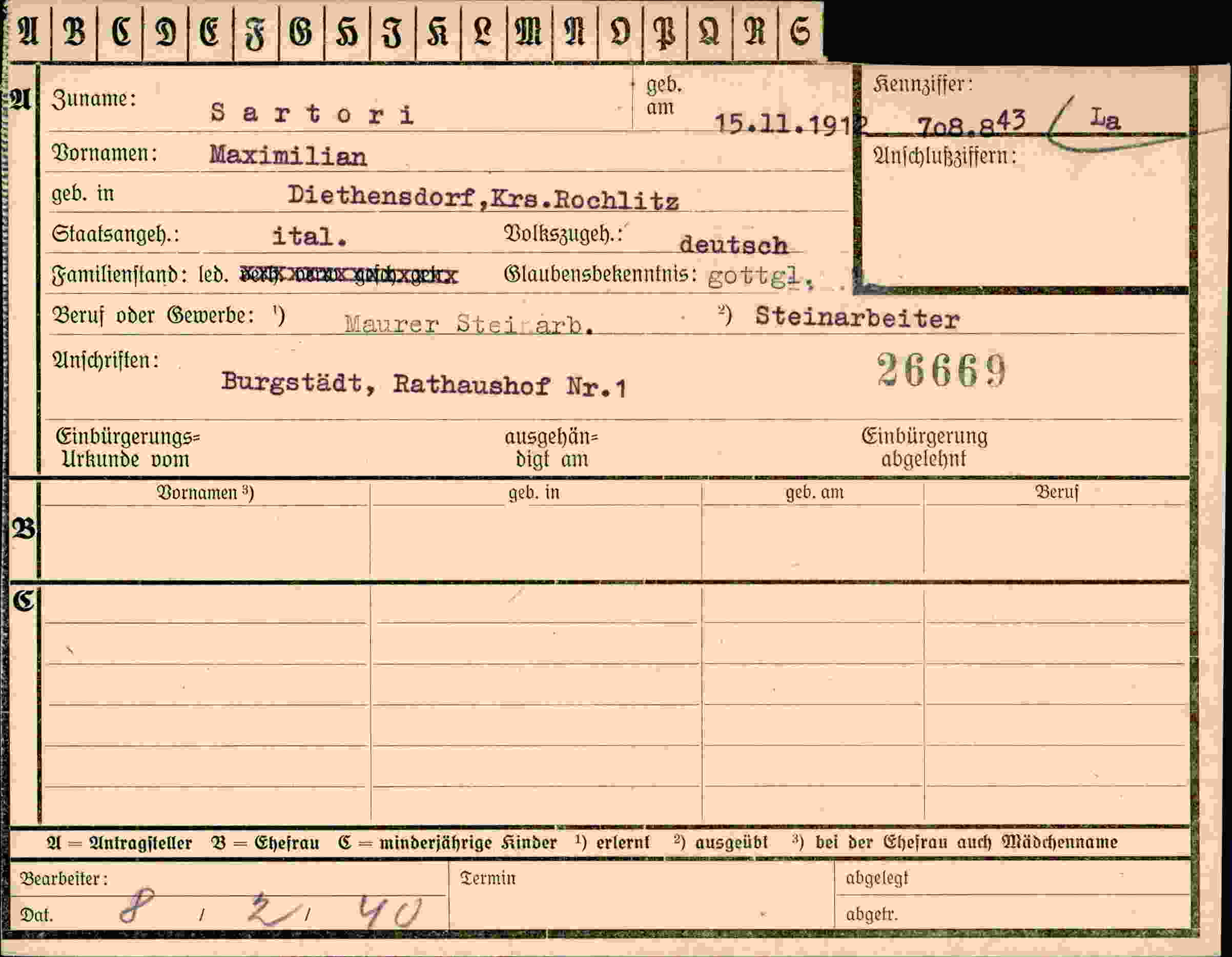 Dokument für Maximilian Sartori