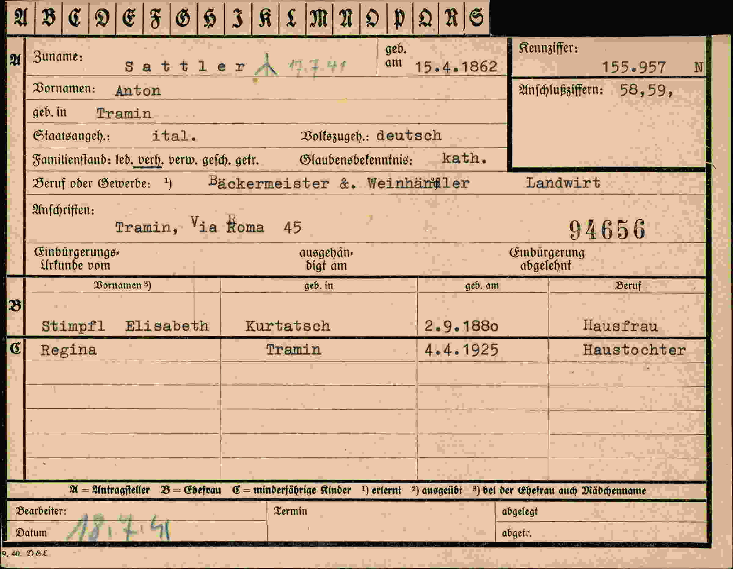 Vorderseite des Dokuments