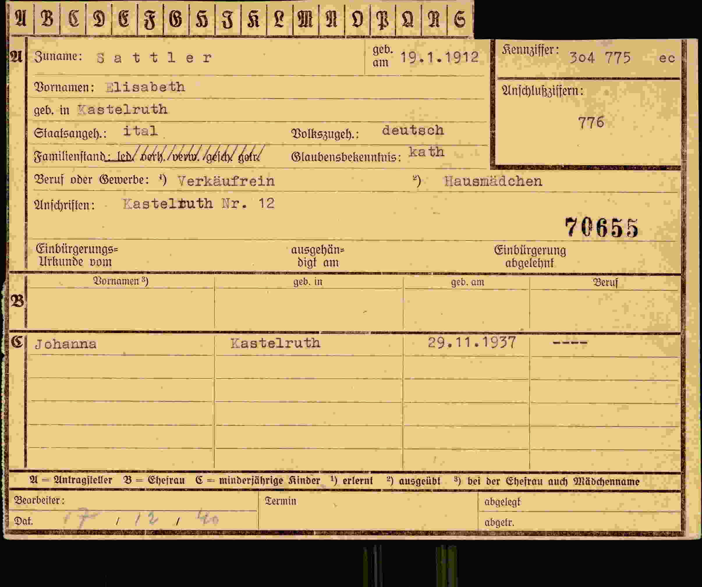 Dokument für Elisabeth Sattler