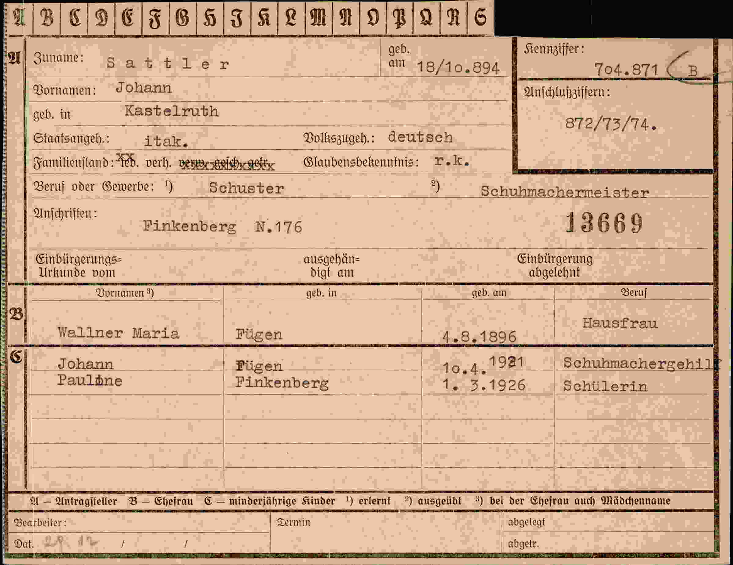 Dokument für Johann Sattler