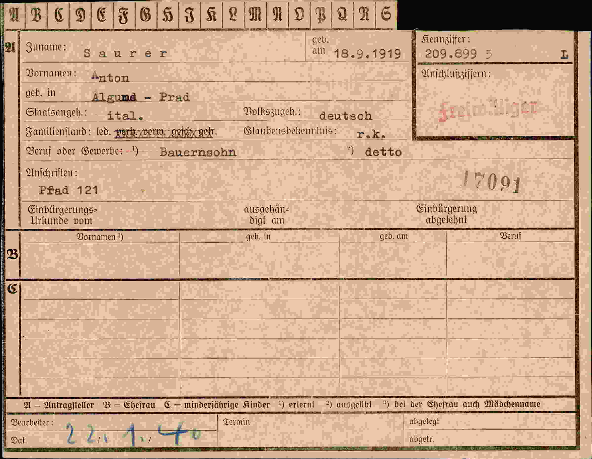 Dokument für Anton Saurer
