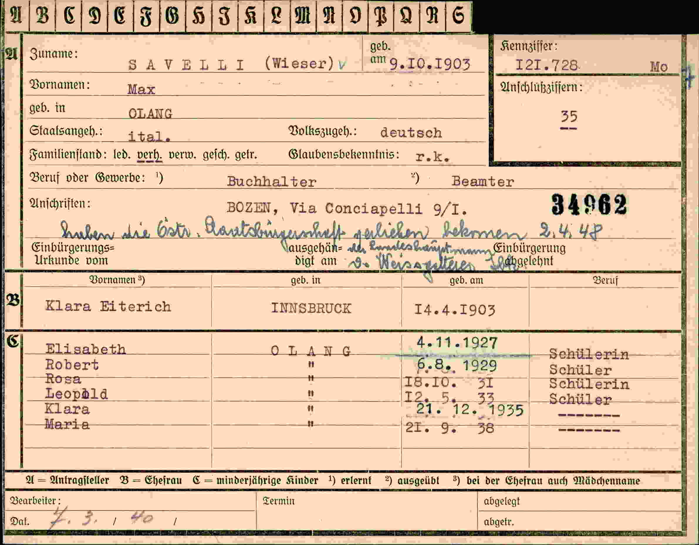 Dokument für Max Savelli