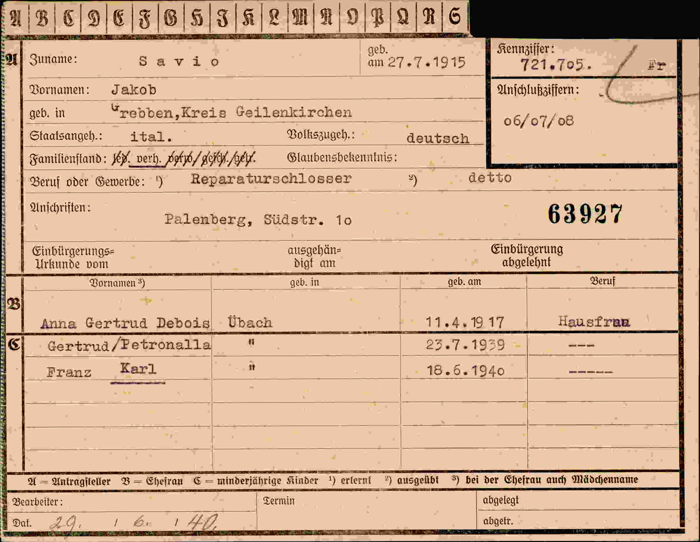 Dokument für Jakob Savio