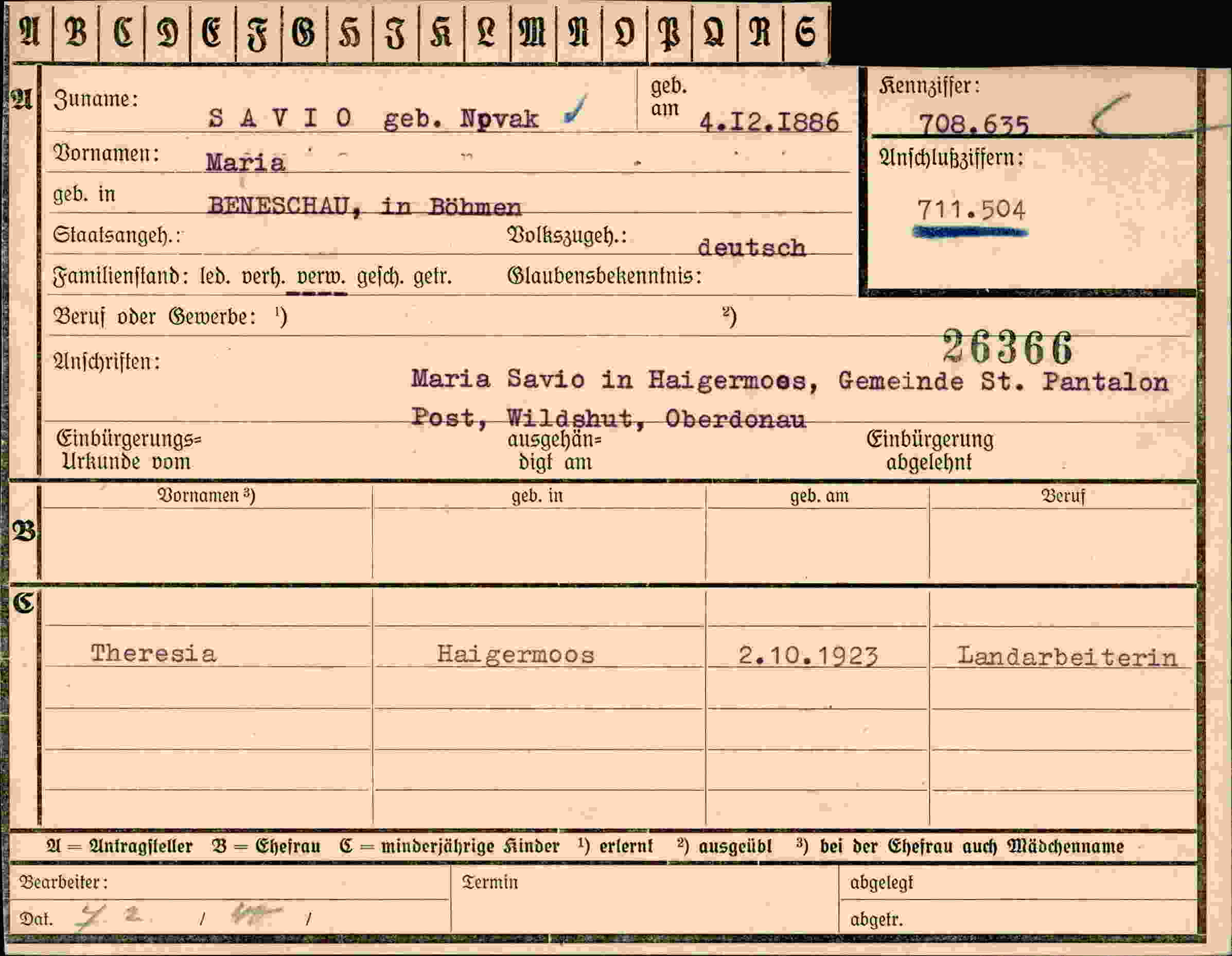 Dokument für Maria Savio