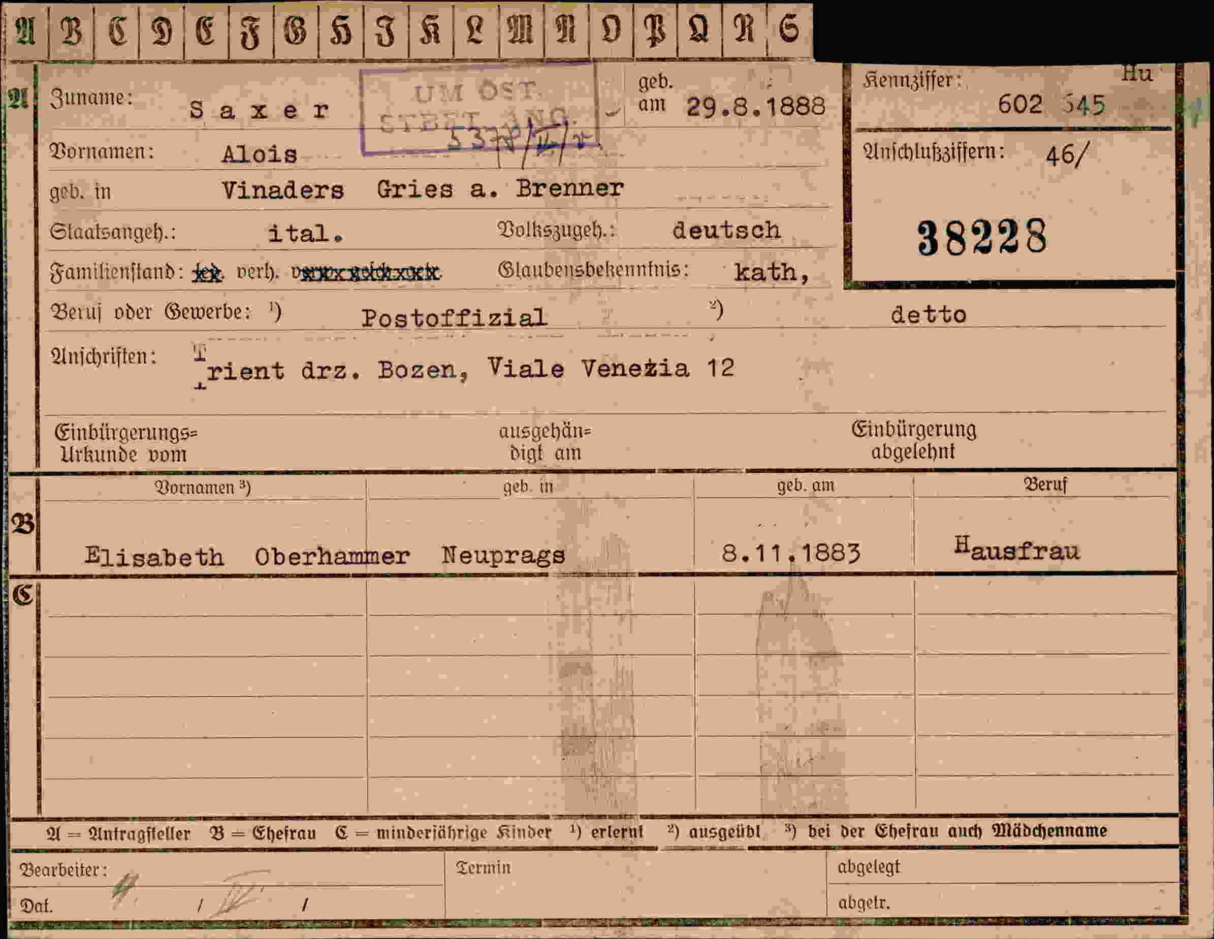 Dokument für Alois Saxer