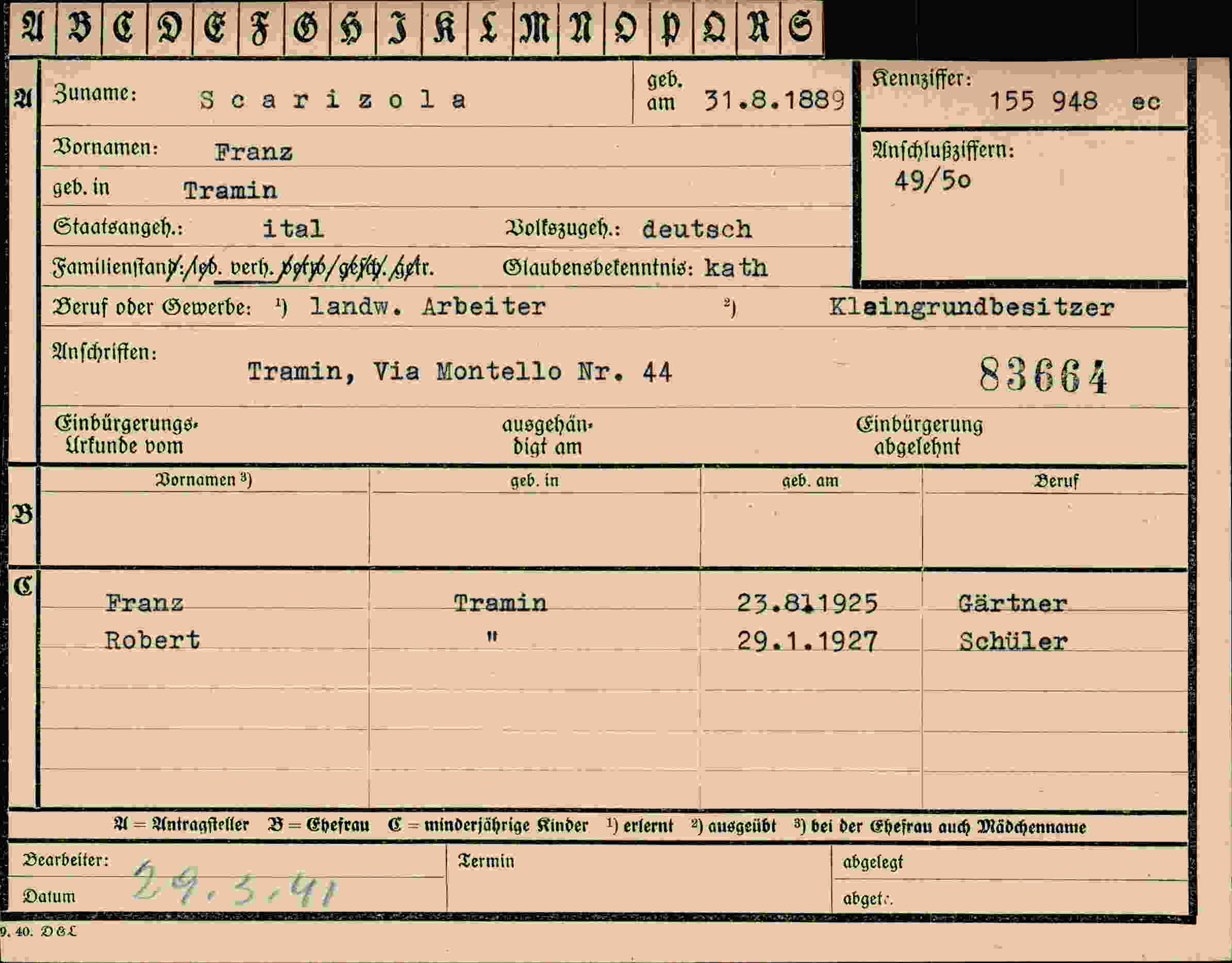 Dokument für Franz Scarizola