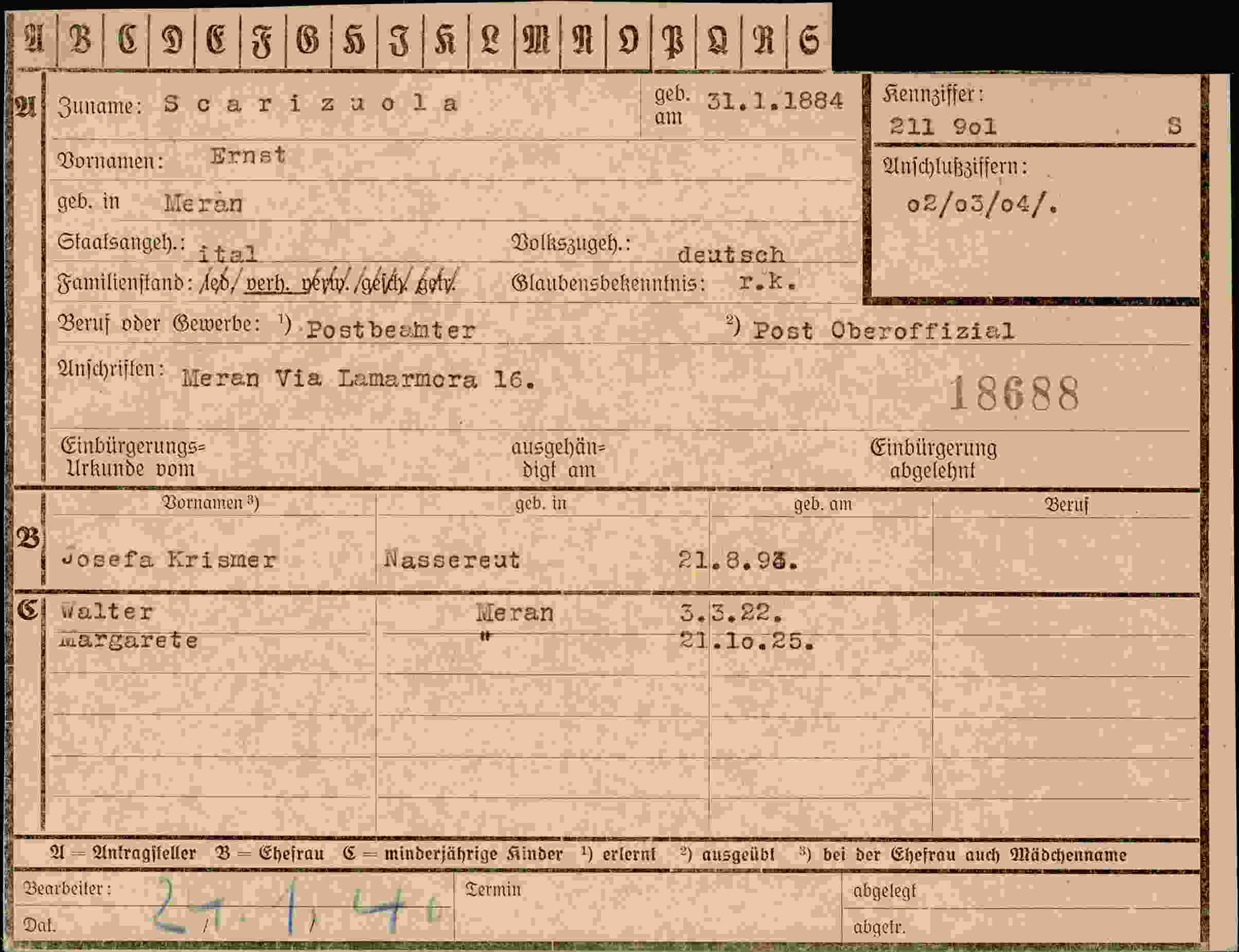 Dokument für Ernst Scarizuola