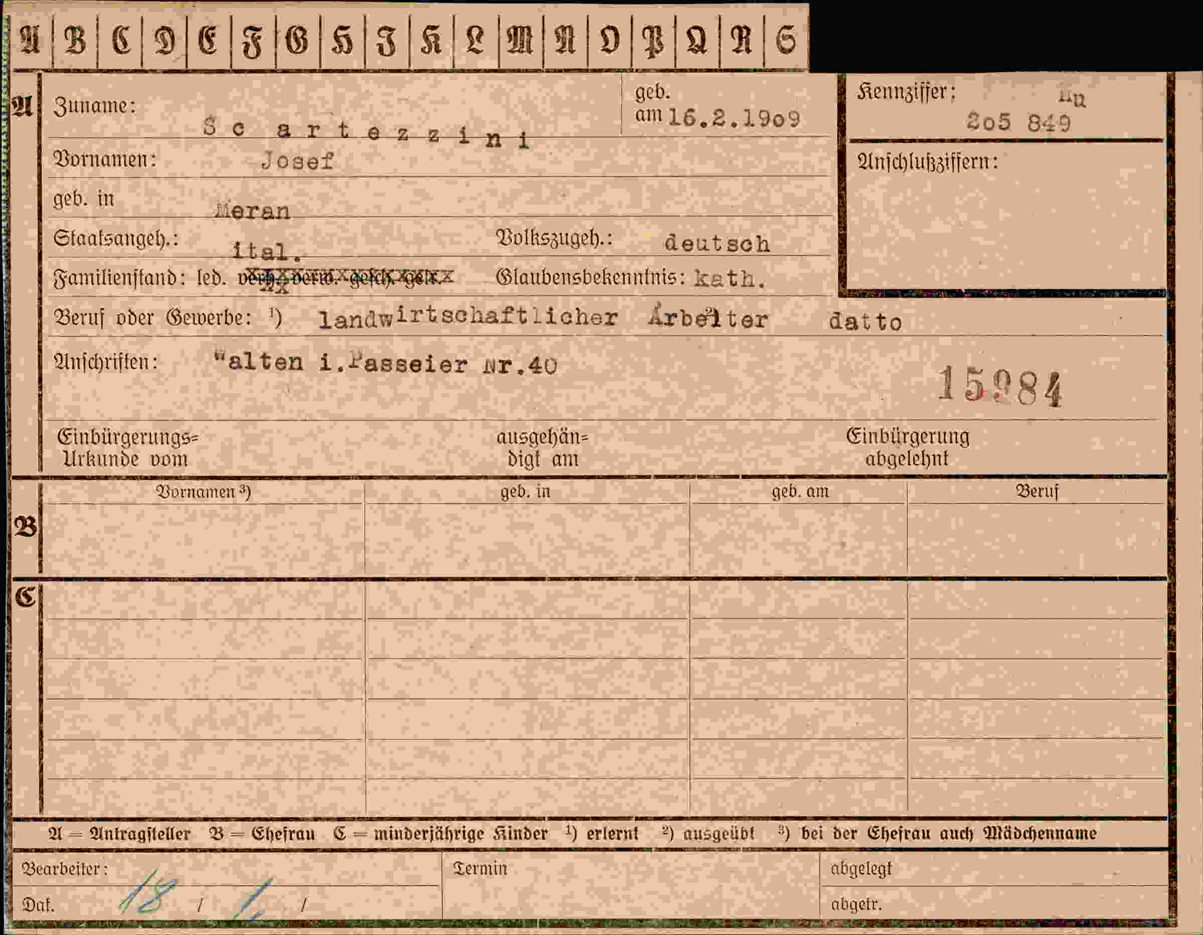 Vorderseite des Dokuments