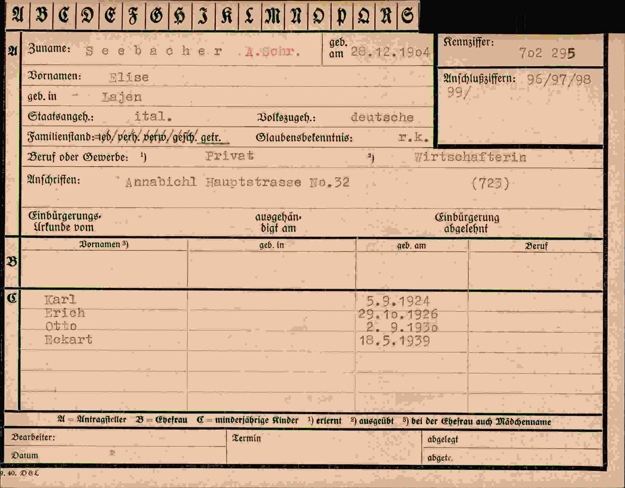 Vorderseite des Dokuments