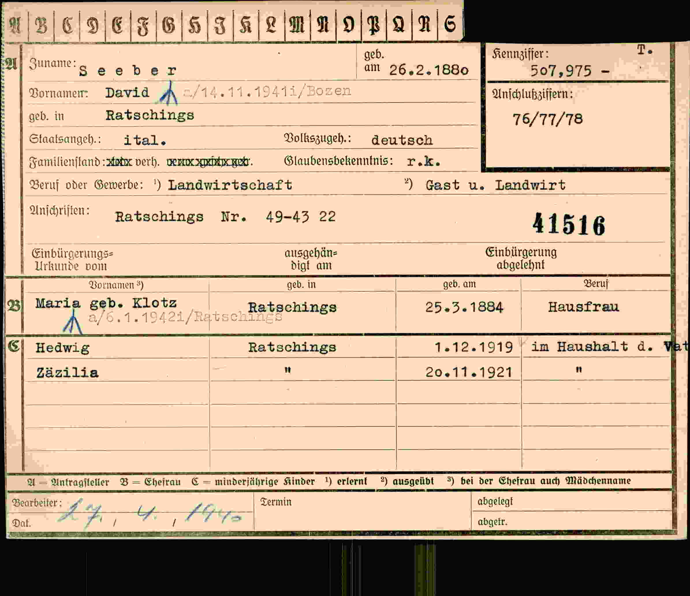 Vorderseite des Dokuments