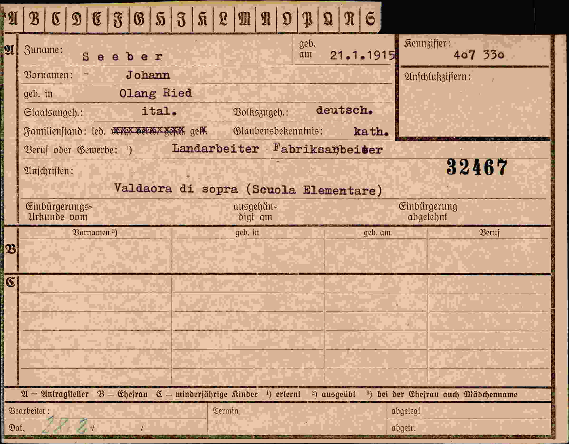 Vorderseite des Dokuments