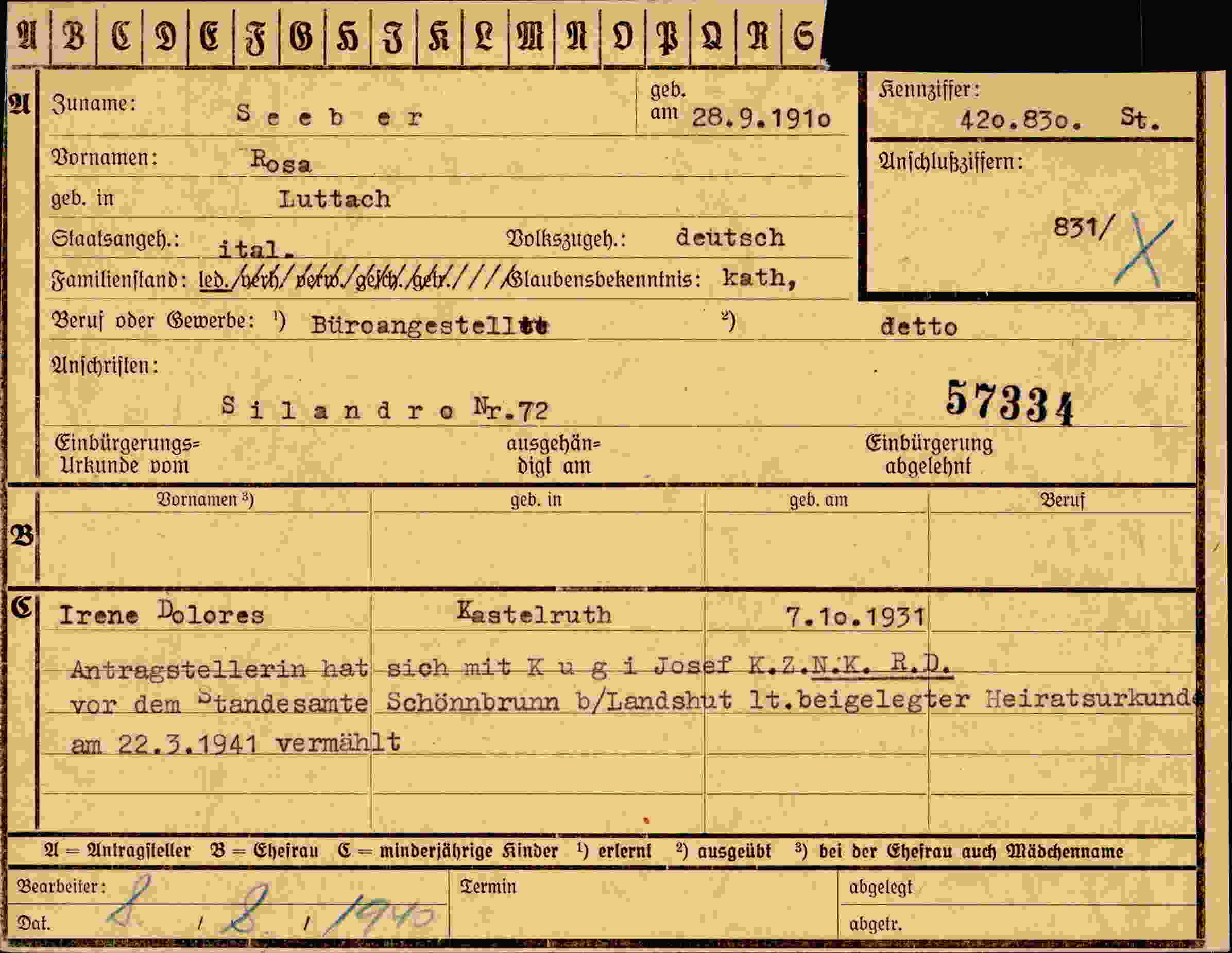 Vorderseite des Dokuments