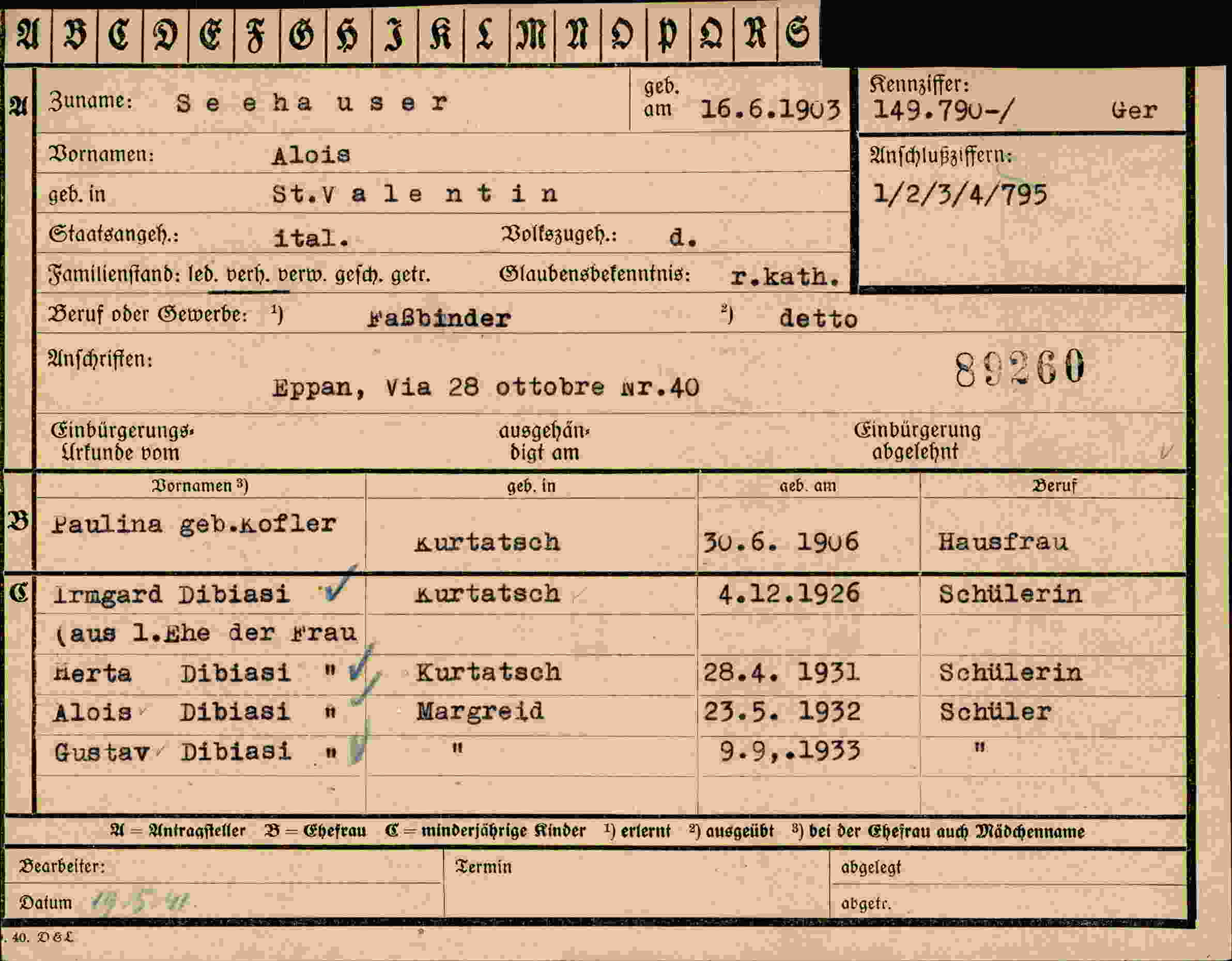 Vorderseite des Dokuments