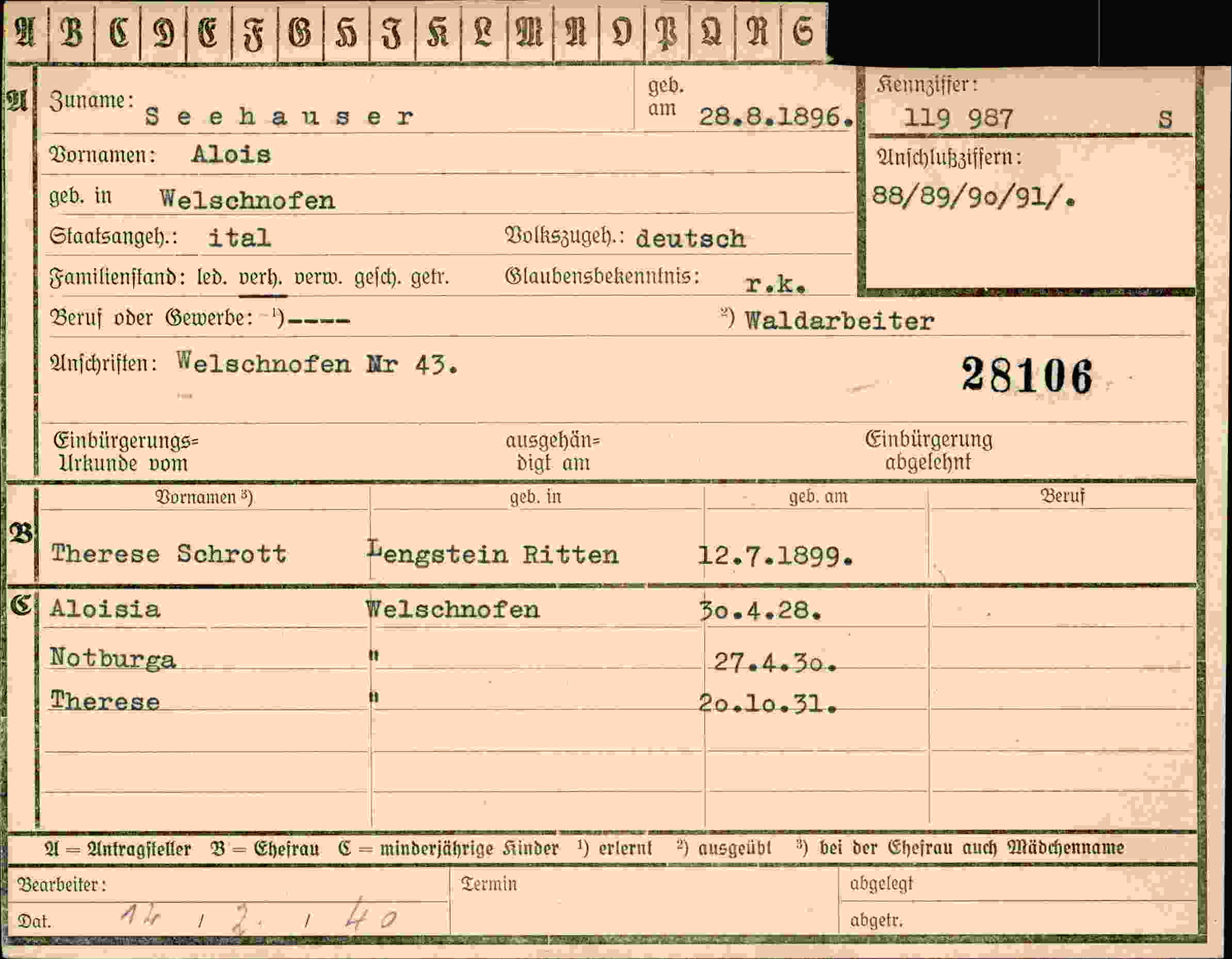 Vorderseite des Dokuments