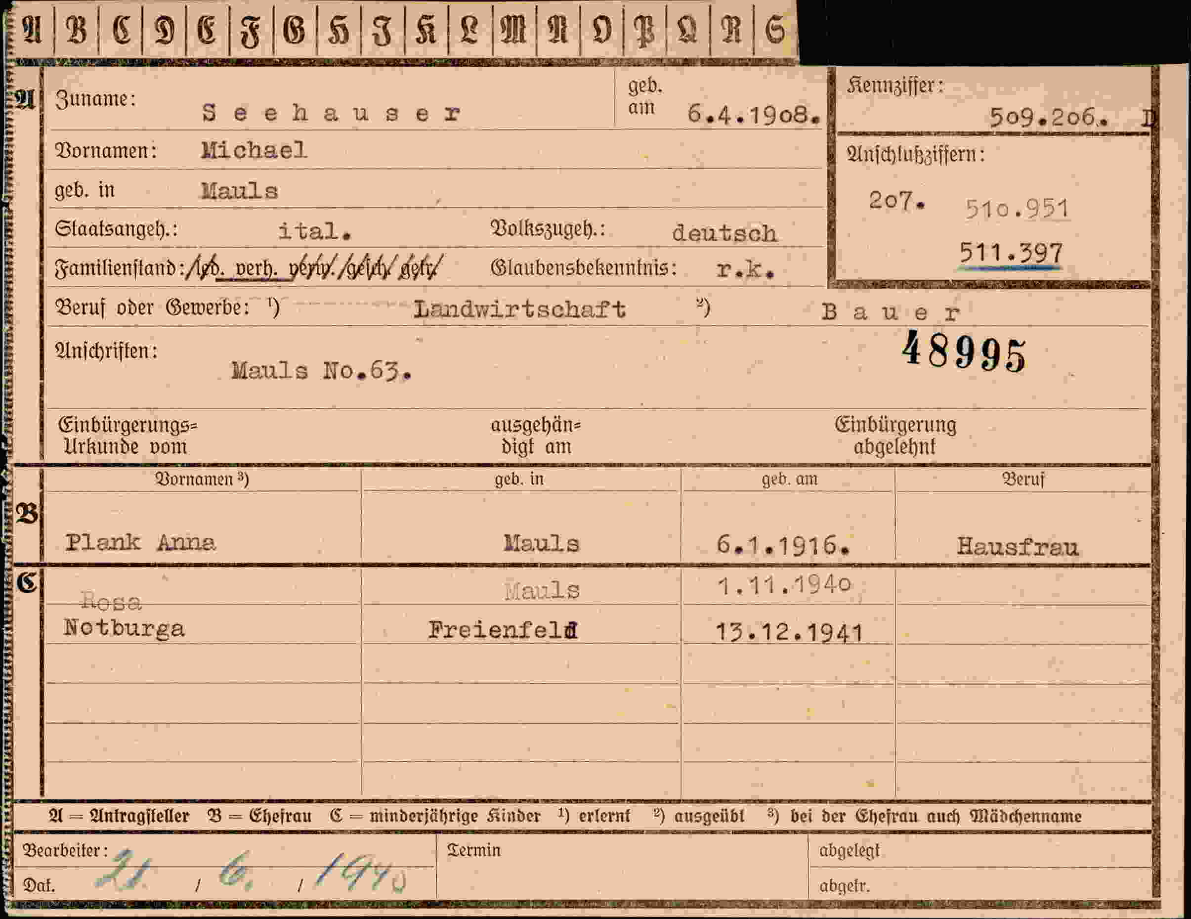Vorderseite des Dokuments