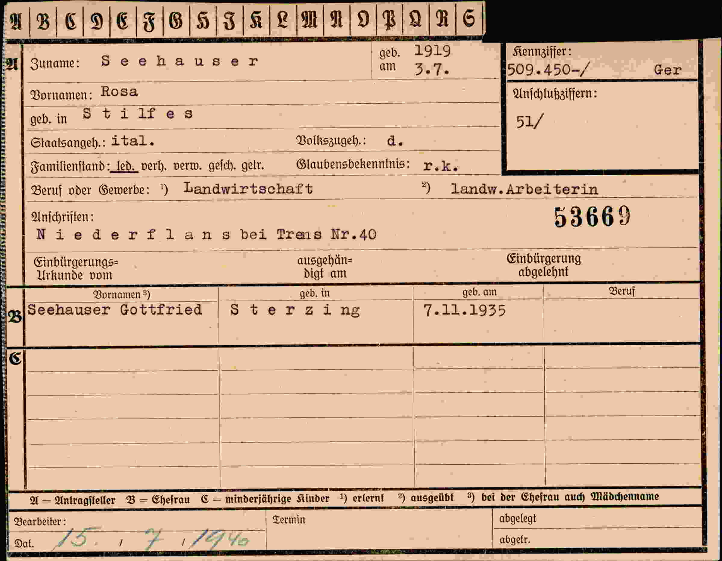 Vorderseite des Dokuments