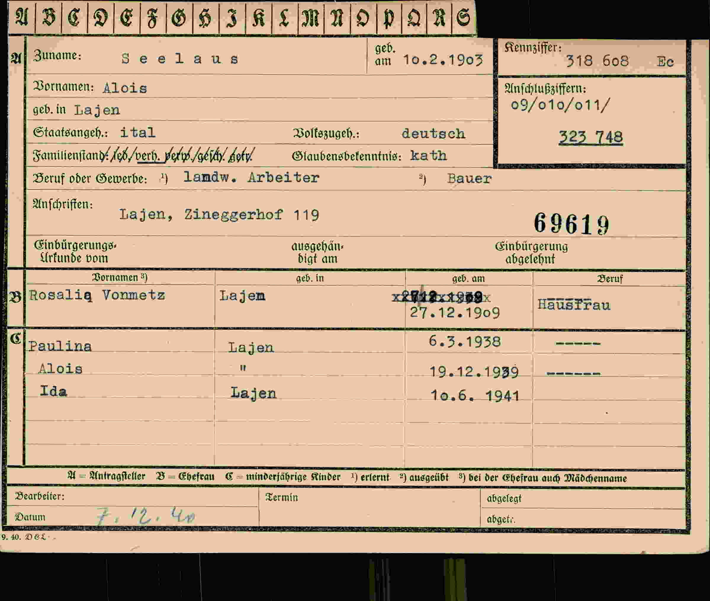 Vorderseite des Dokuments