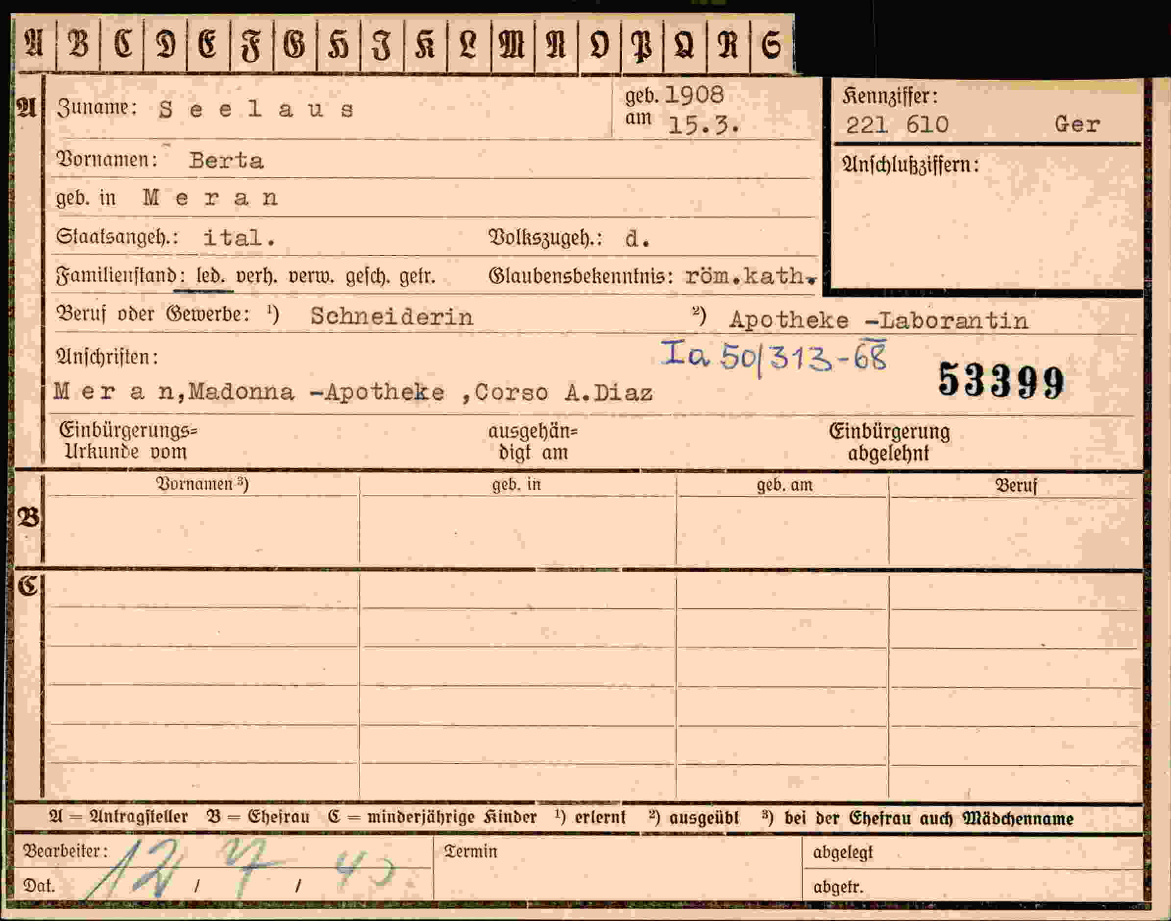 Dokument für Berta Seelaus