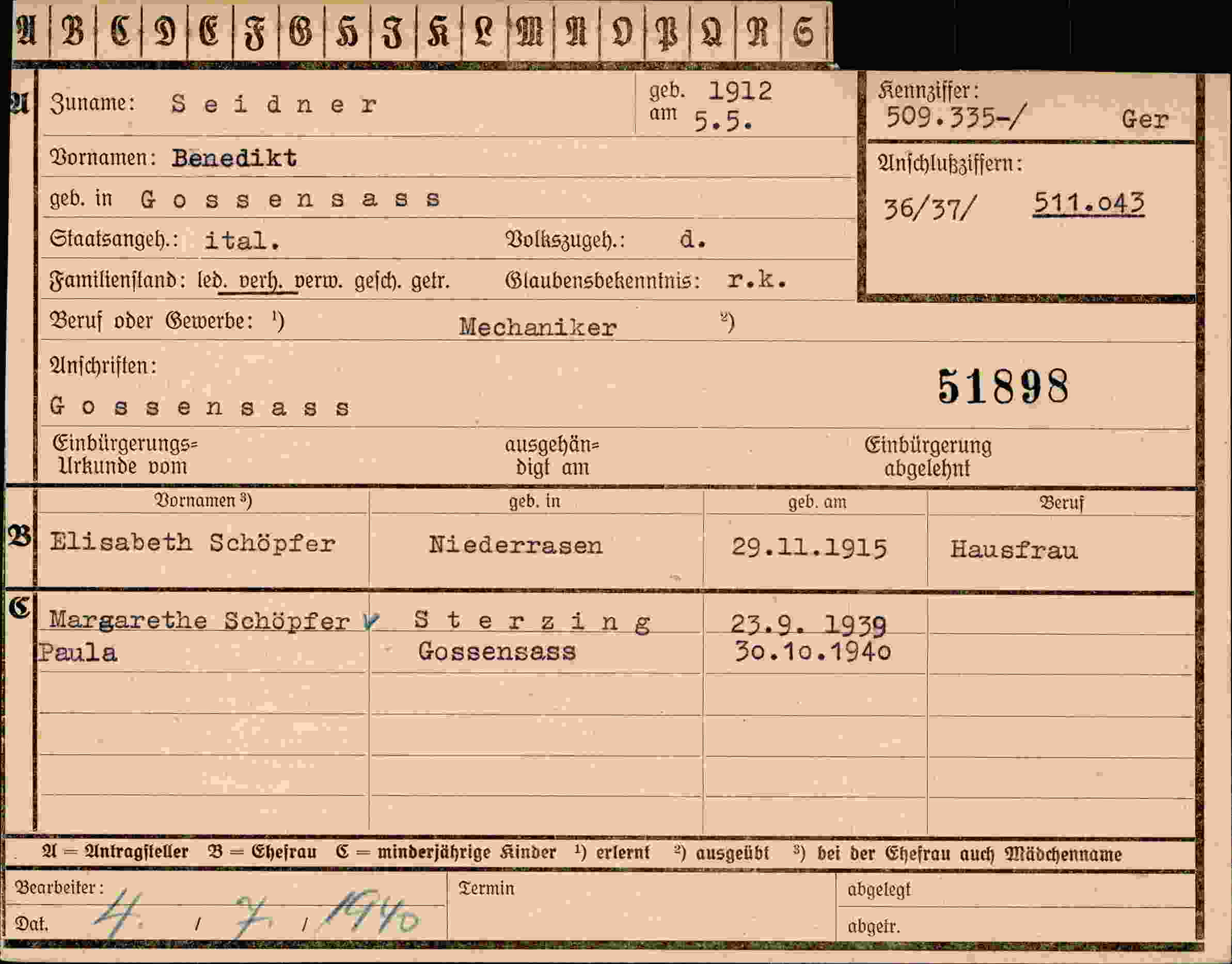 Vorderseite des Dokuments