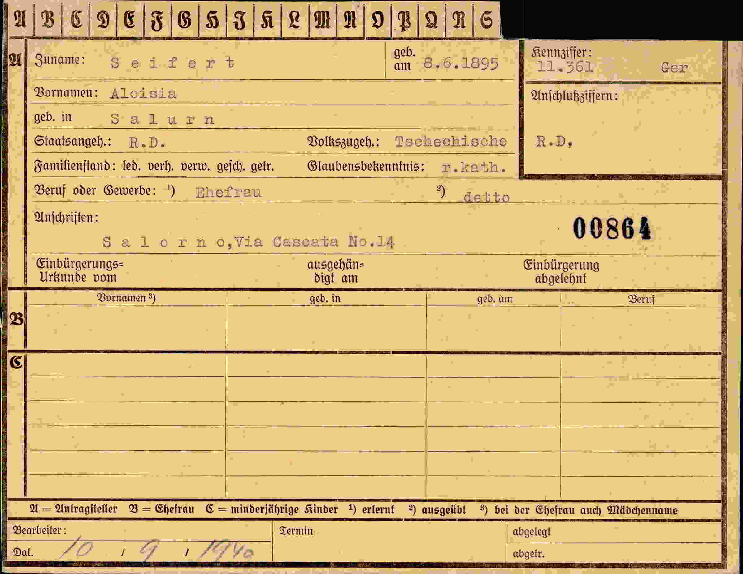 Dokument für Aloisia Seifert