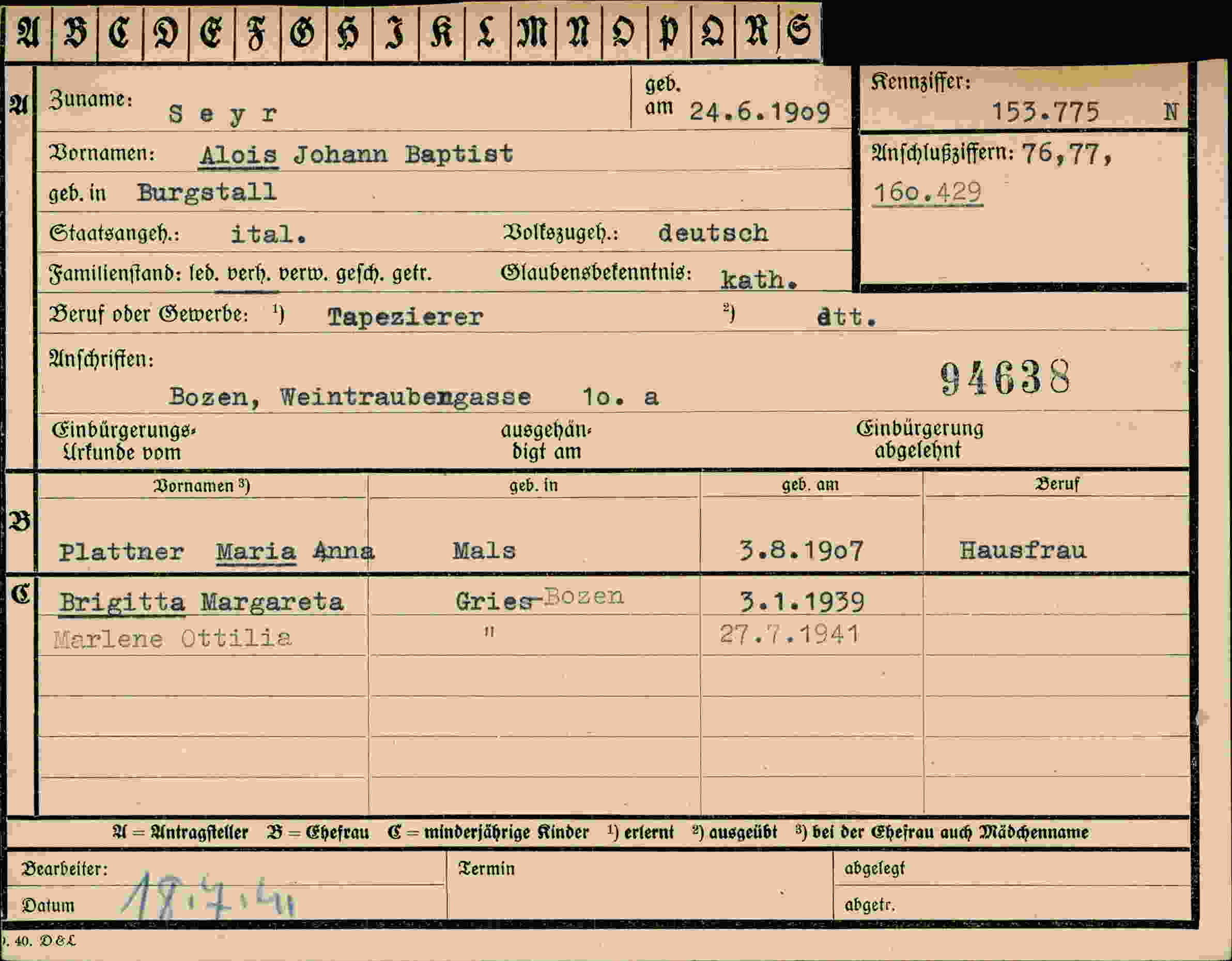 Vorderseite des Dokuments